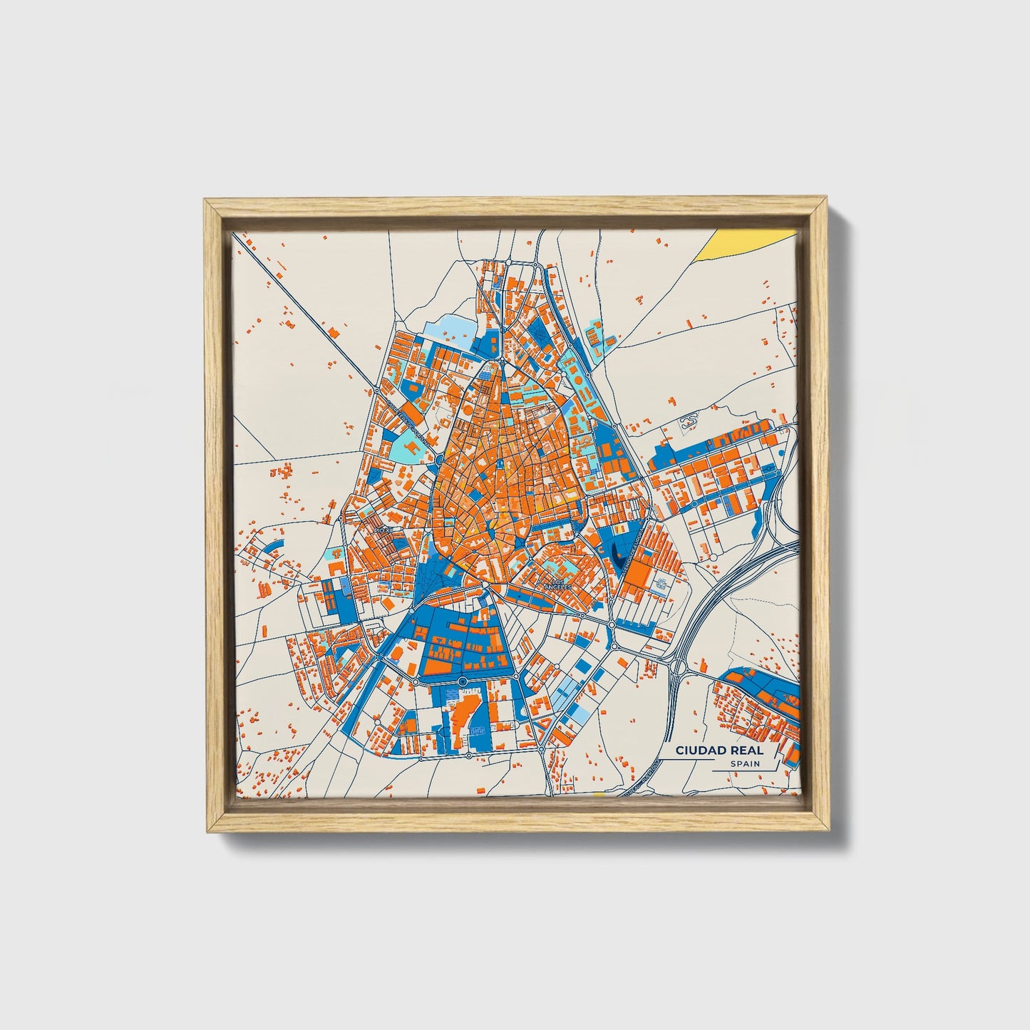 Ciudad Real Spain Colorful City Map Canvas Print • Natural Wooden Framed
