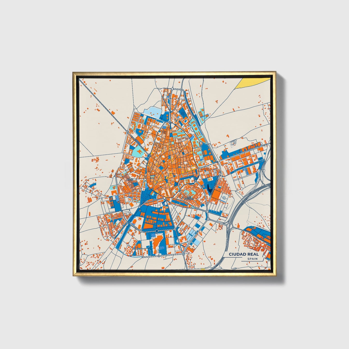 Ciudad Real Spain Colorful City Map Canvas Print • Gold Framed