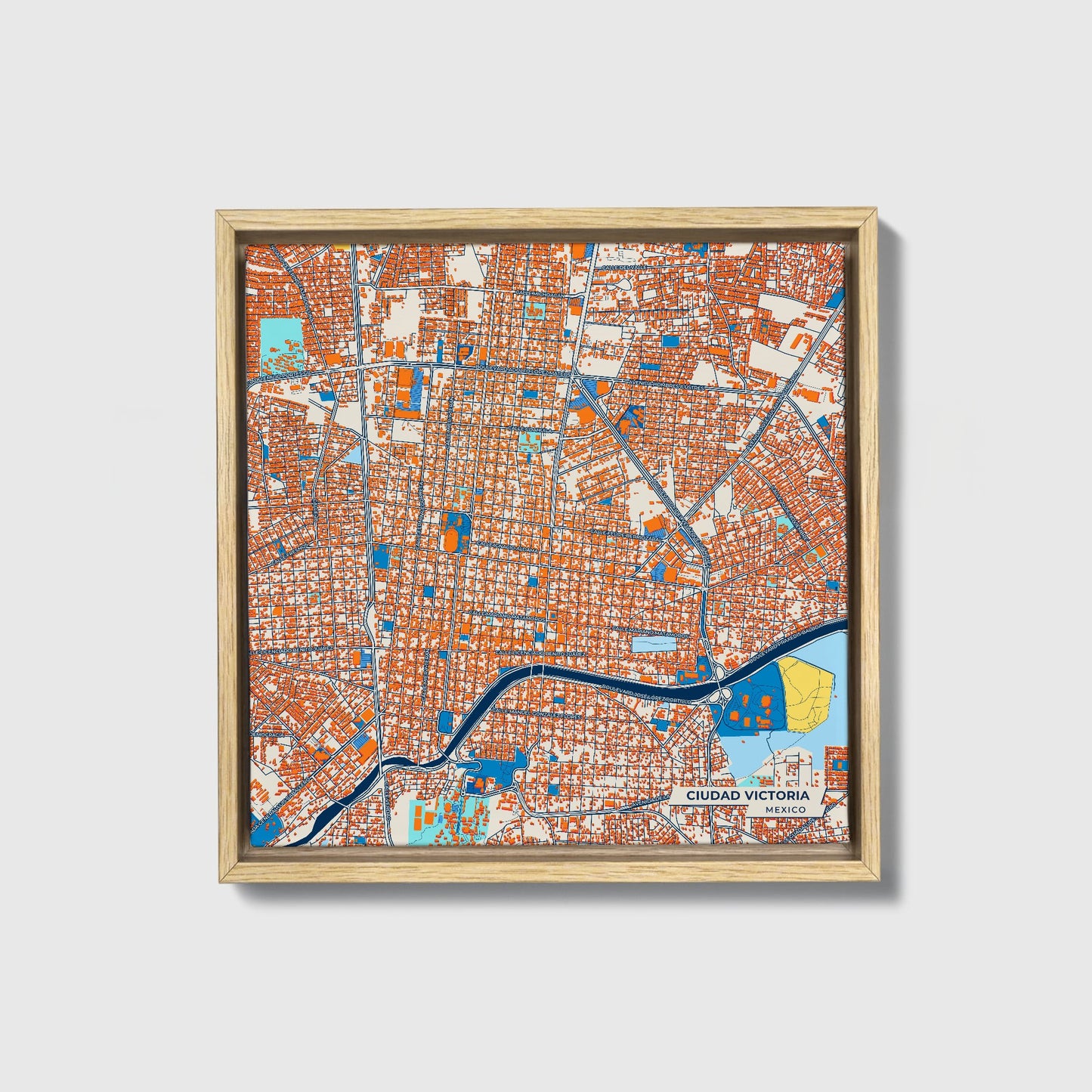 Ciudad Victoria Mexico Colorful City Map Canvas Print • Natural Wooden Framed