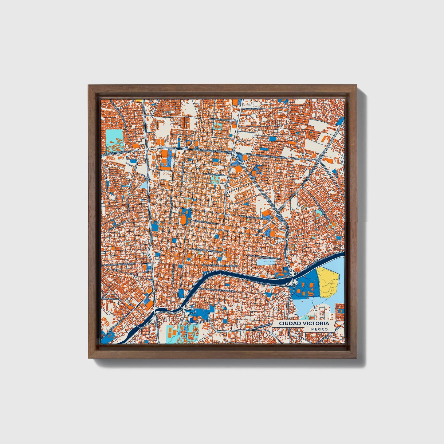 Ciudad Victoria Mexico Colorful City Map Canvas Print • Dark Wooden Framed