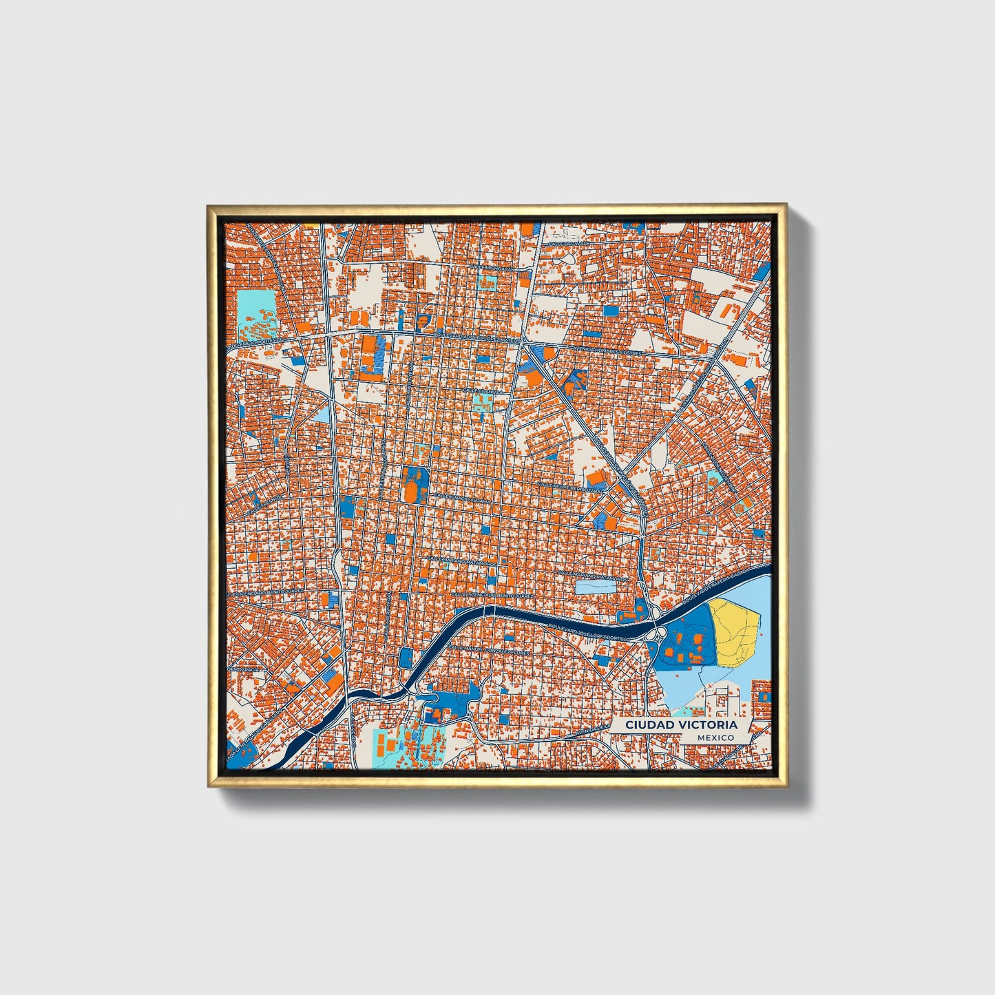 Ciudad Victoria Mexico Colorful City Map Canvas Print • Gold Framed