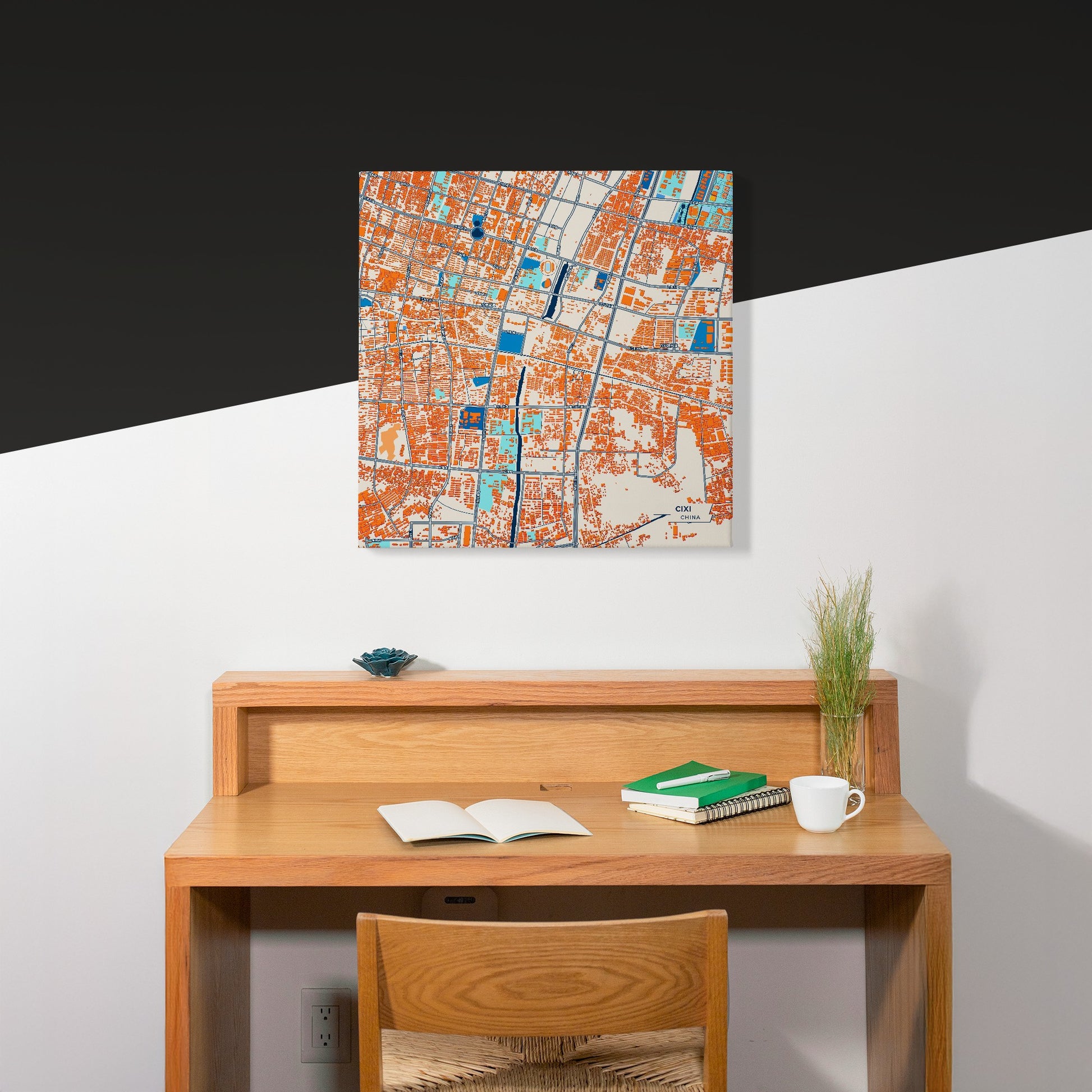 Cixi China Colorful City Map Canvas Print Scene