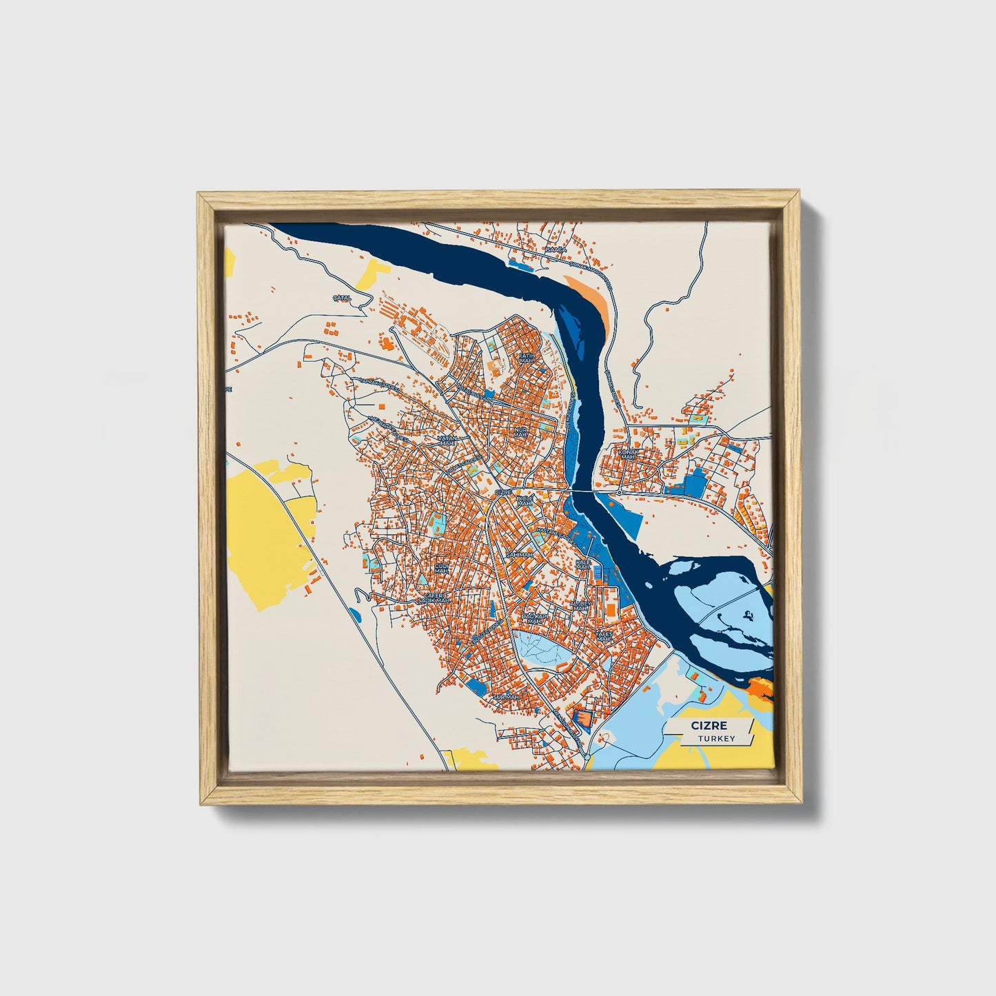 Ci̇zre Turkey Colorful City Map Canvas Print • Natural Wooden Framed