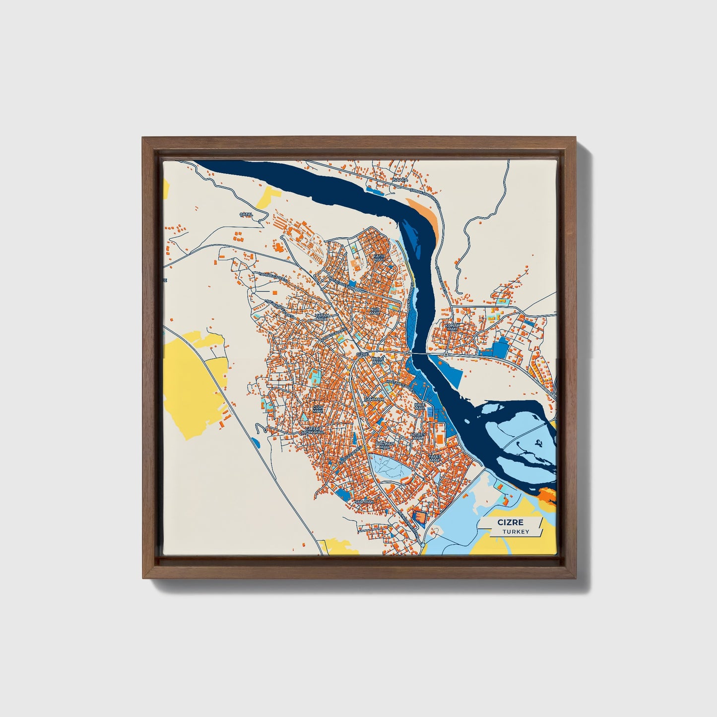 Ci̇zre Turkey Colorful City Map Canvas Print • Dark Wooden Framed