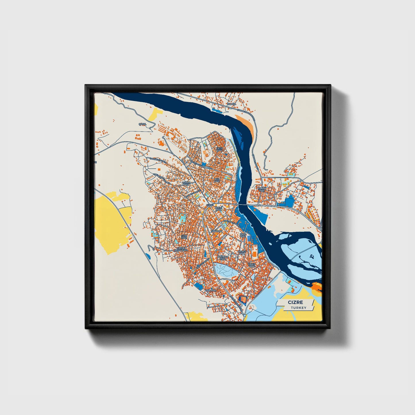 Ci̇zre Turkey Colorful City Map Canvas Print • Black Framed