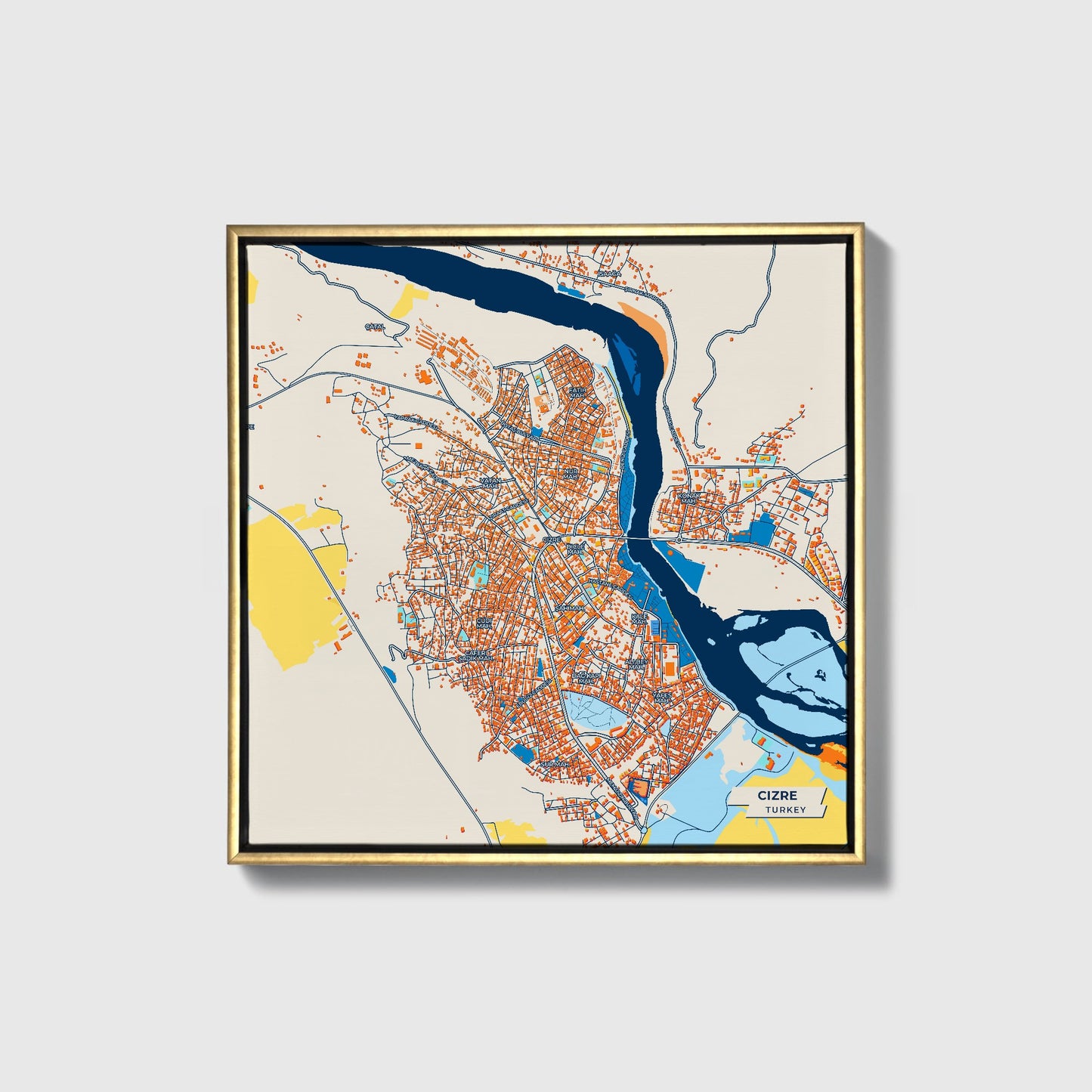Ci̇zre Turkey Colorful City Map Canvas Print • Gold Framed