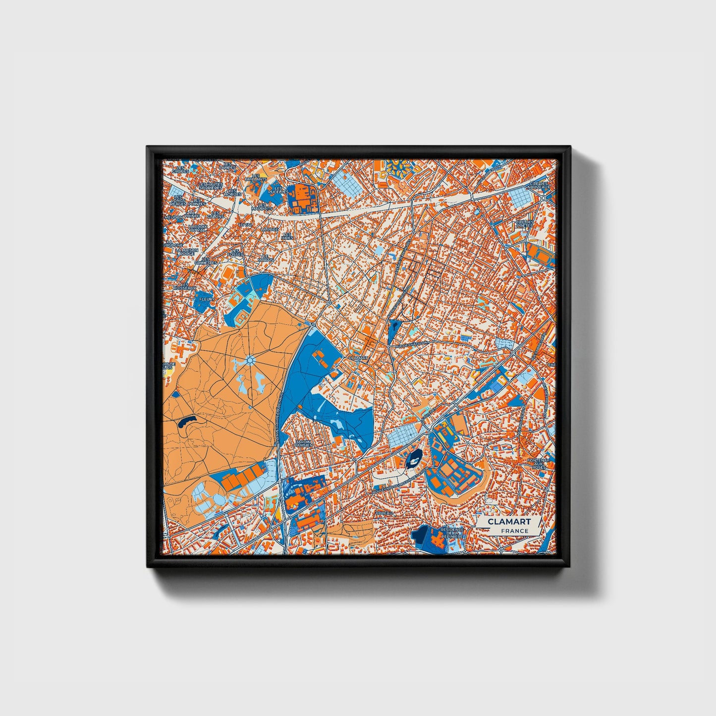Clamart France Colorful City Map Canvas Print • Black Framed