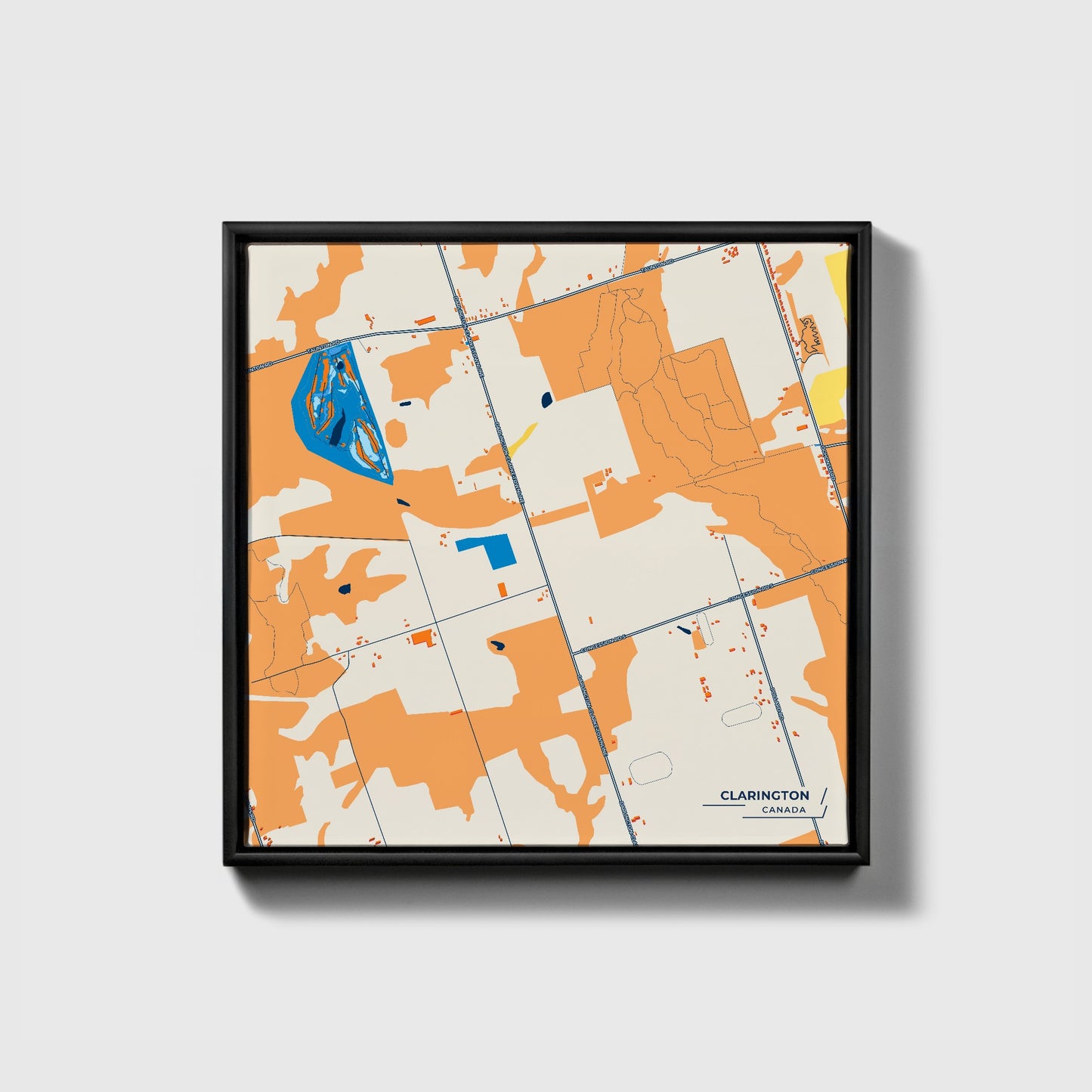 Clarington Canada Colorful City Map Canvas Print • Black Framed