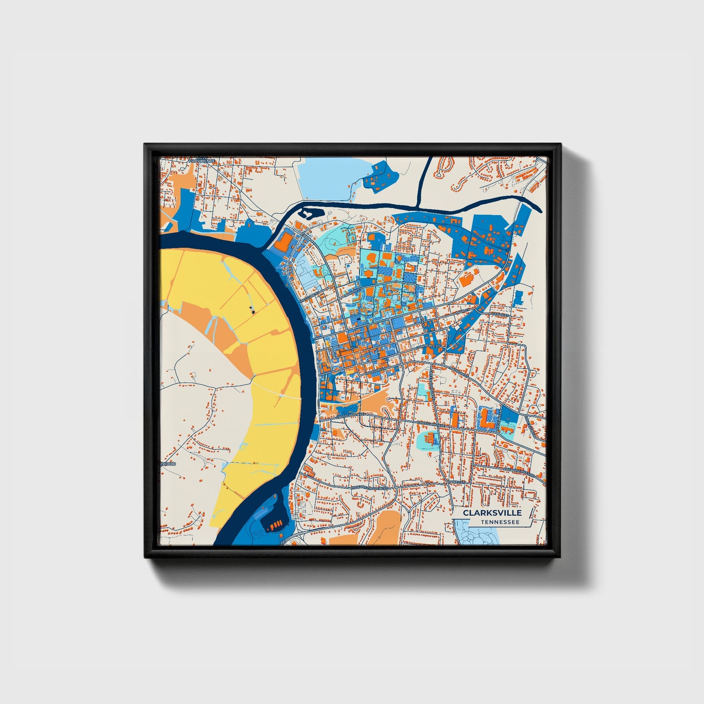 Clarksville Tennessee Colorful City Map Canvas Print • Black Framed