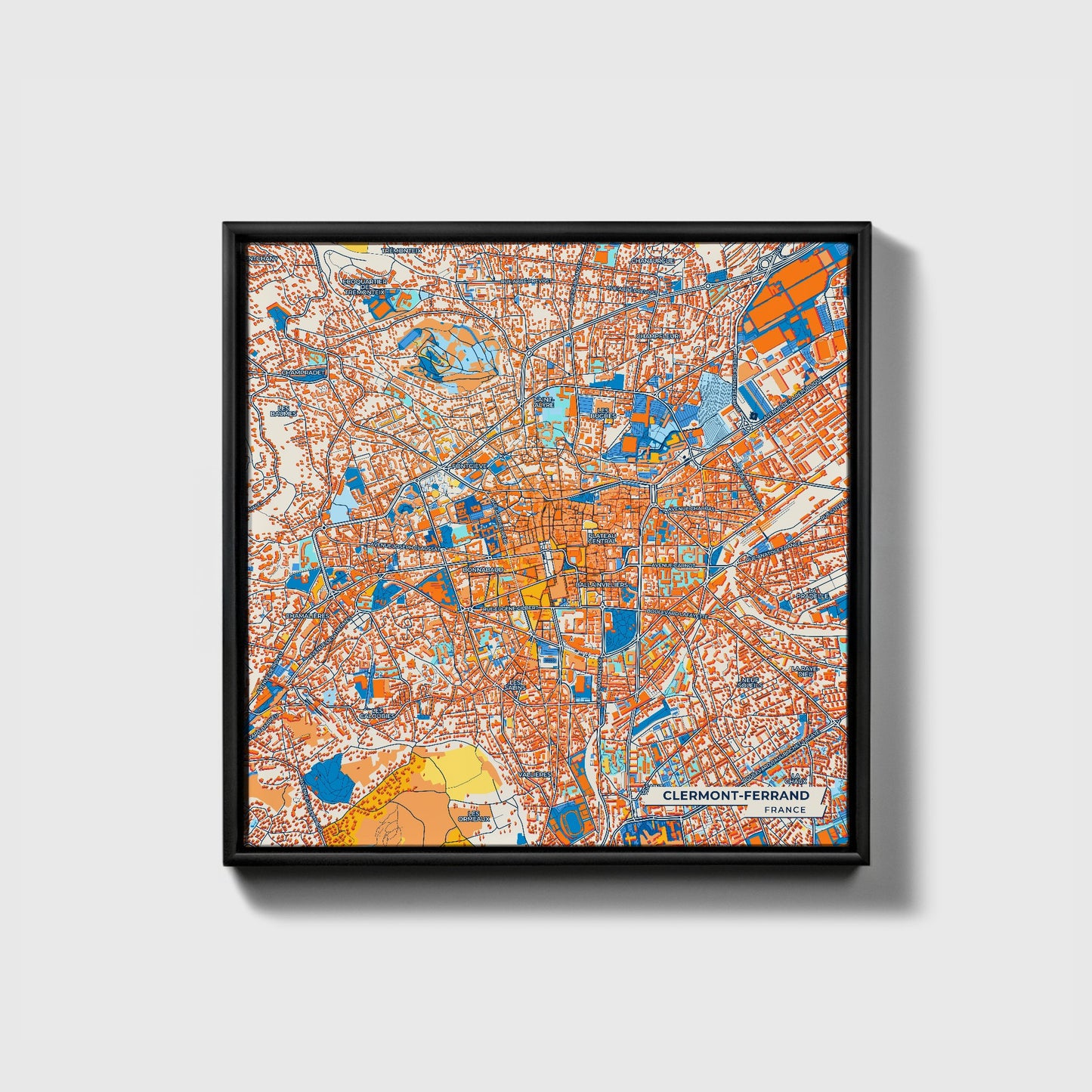 Clermont-Ferrand France Colorful City Map Canvas Print • Black Framed