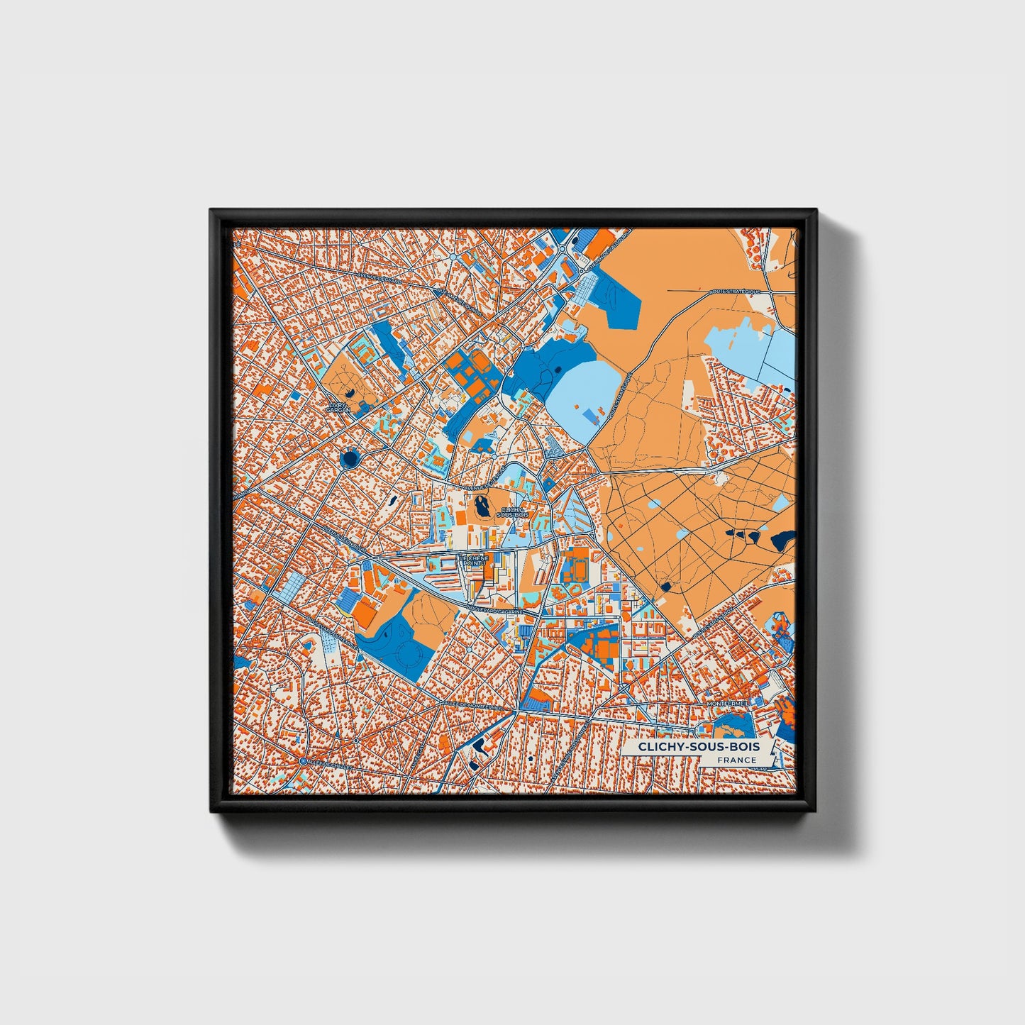 Clichy-Sous-Bois France Colorful City Map Canvas Print • Black Framed