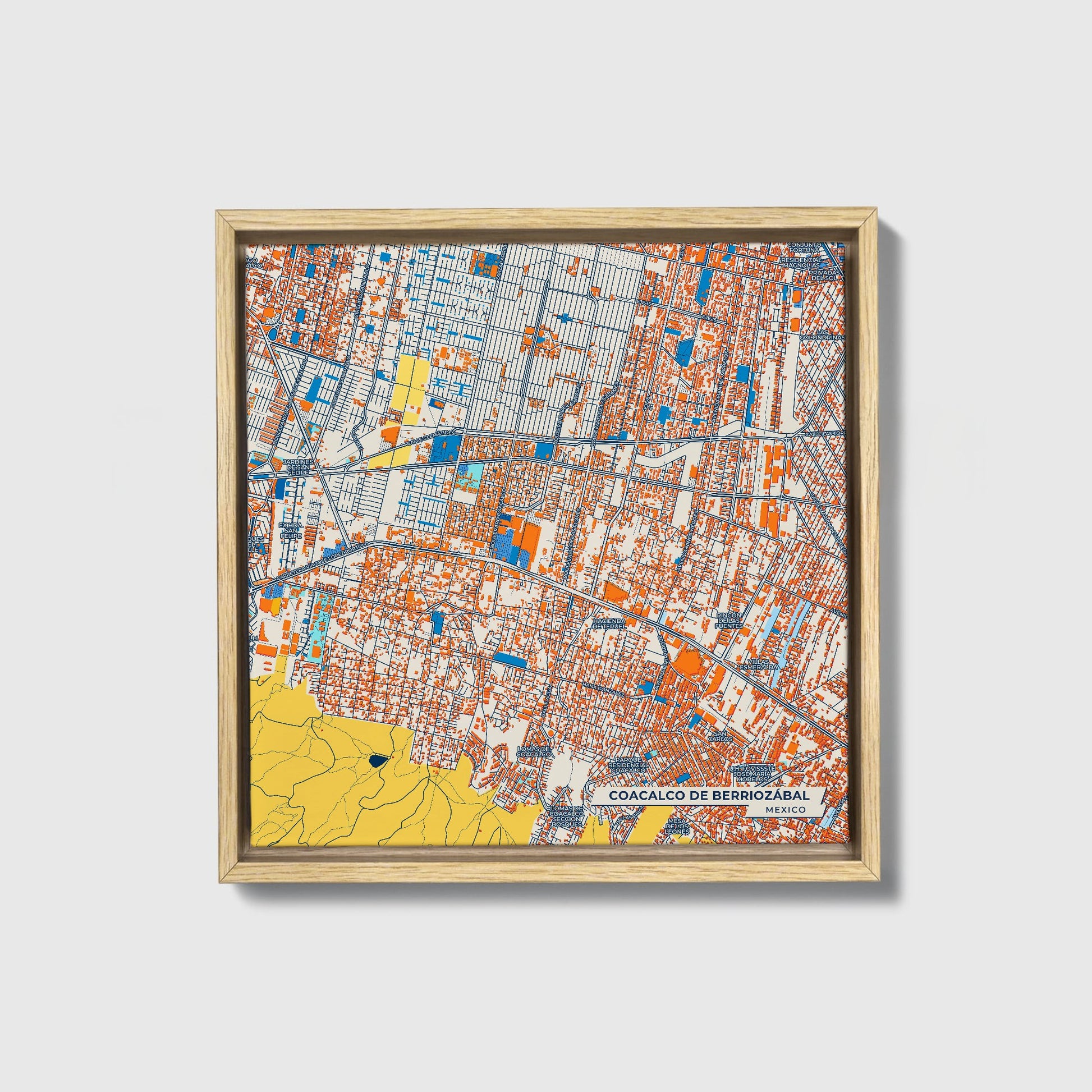 Coacalco De Berriozábal Mexico Colorful City Map Canvas Print • Natural Wooden Framed