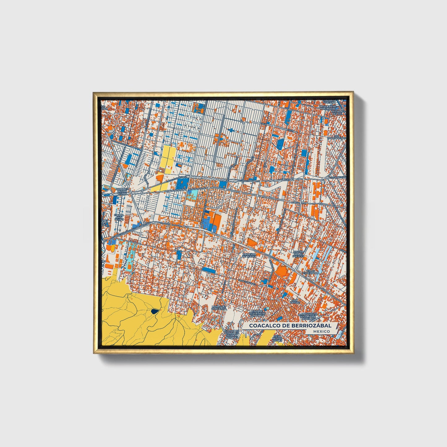 Coacalco De Berriozábal Mexico Colorful City Map Canvas Print • Gold Framed