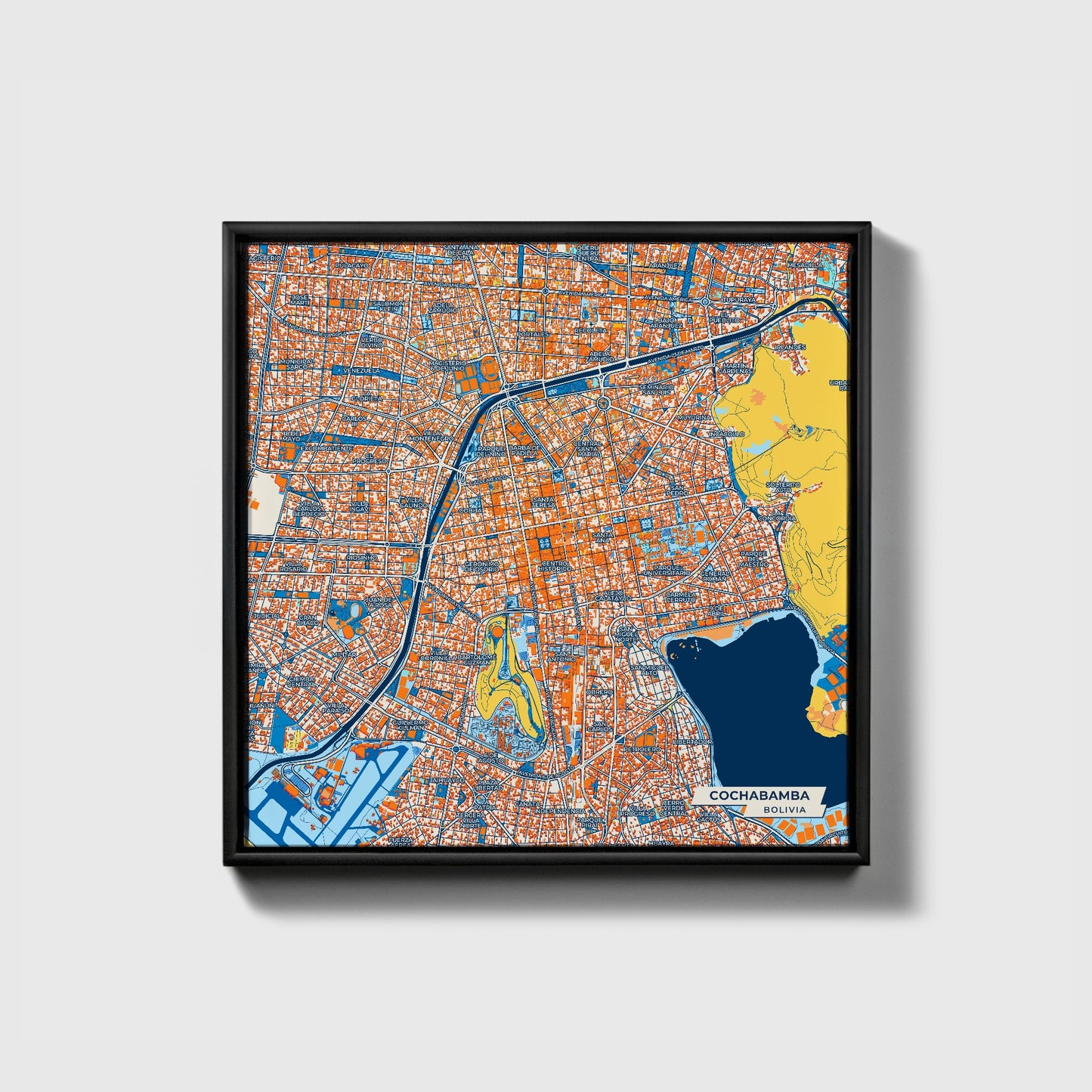 Cochabamba Bolivia Colorful City Map Canvas Print • Black Framed