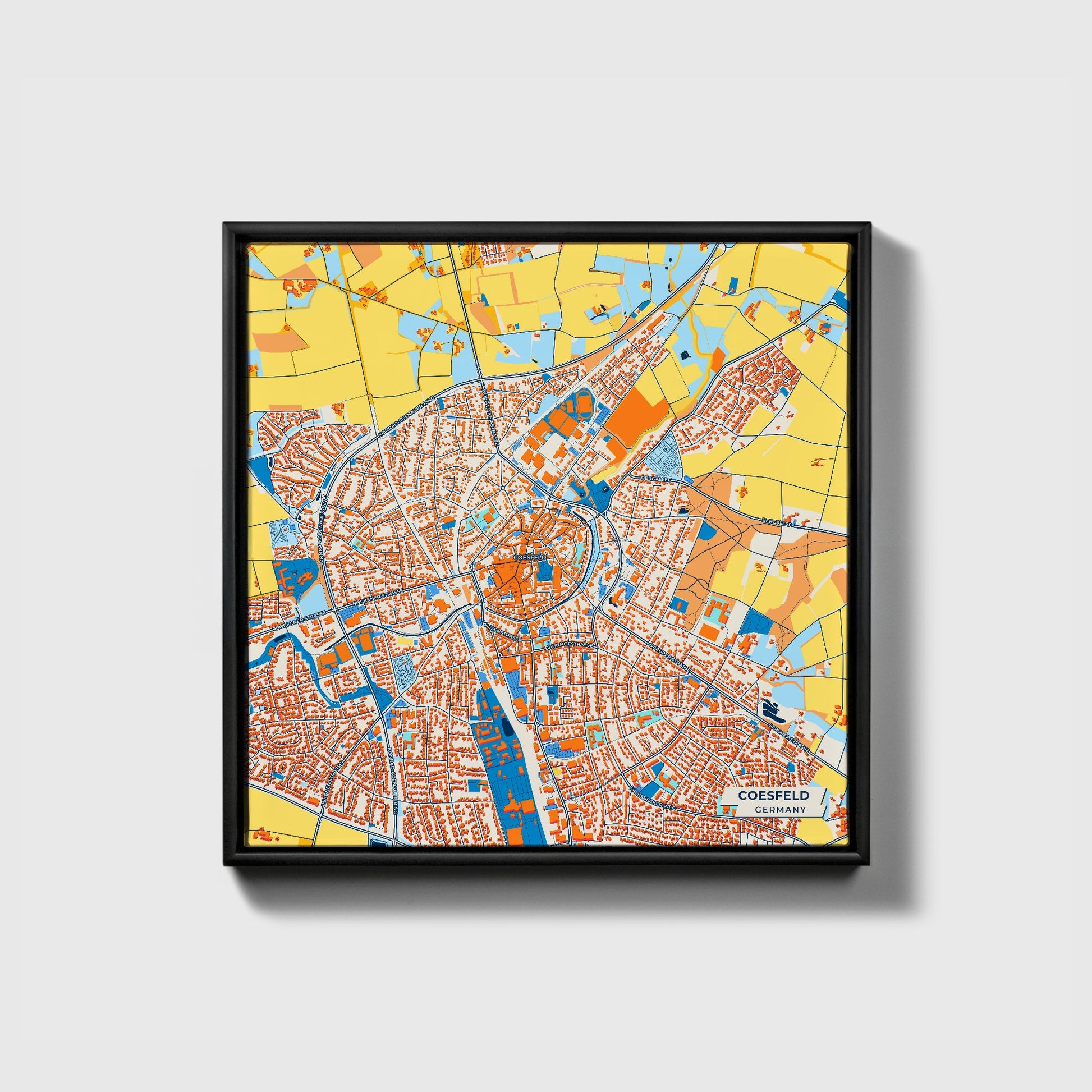 Coesfeld Germany Colorful City Map Canvas Print • Black Framed