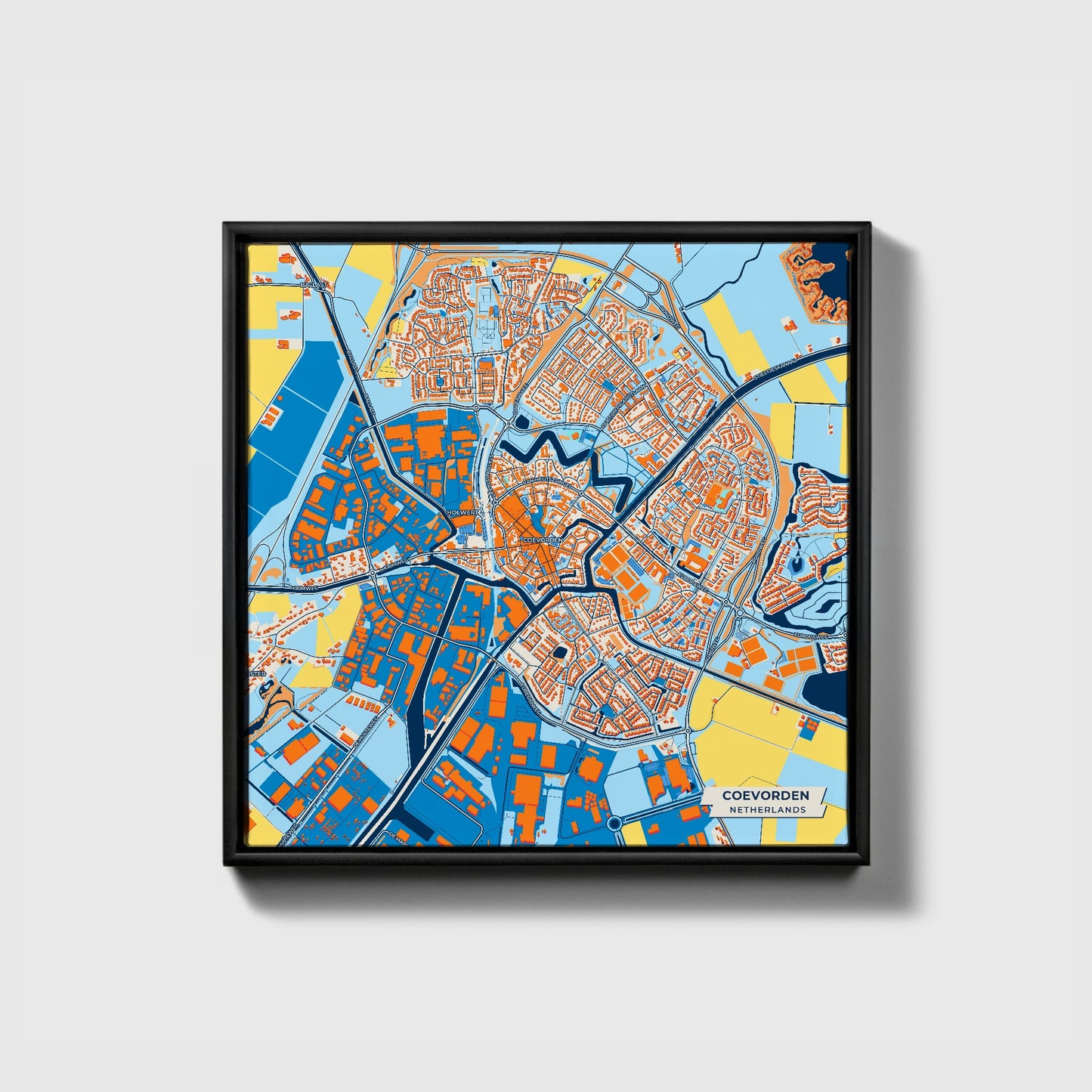 Coevorden Netherlands Colorful City Map Canvas Print • Black Framed