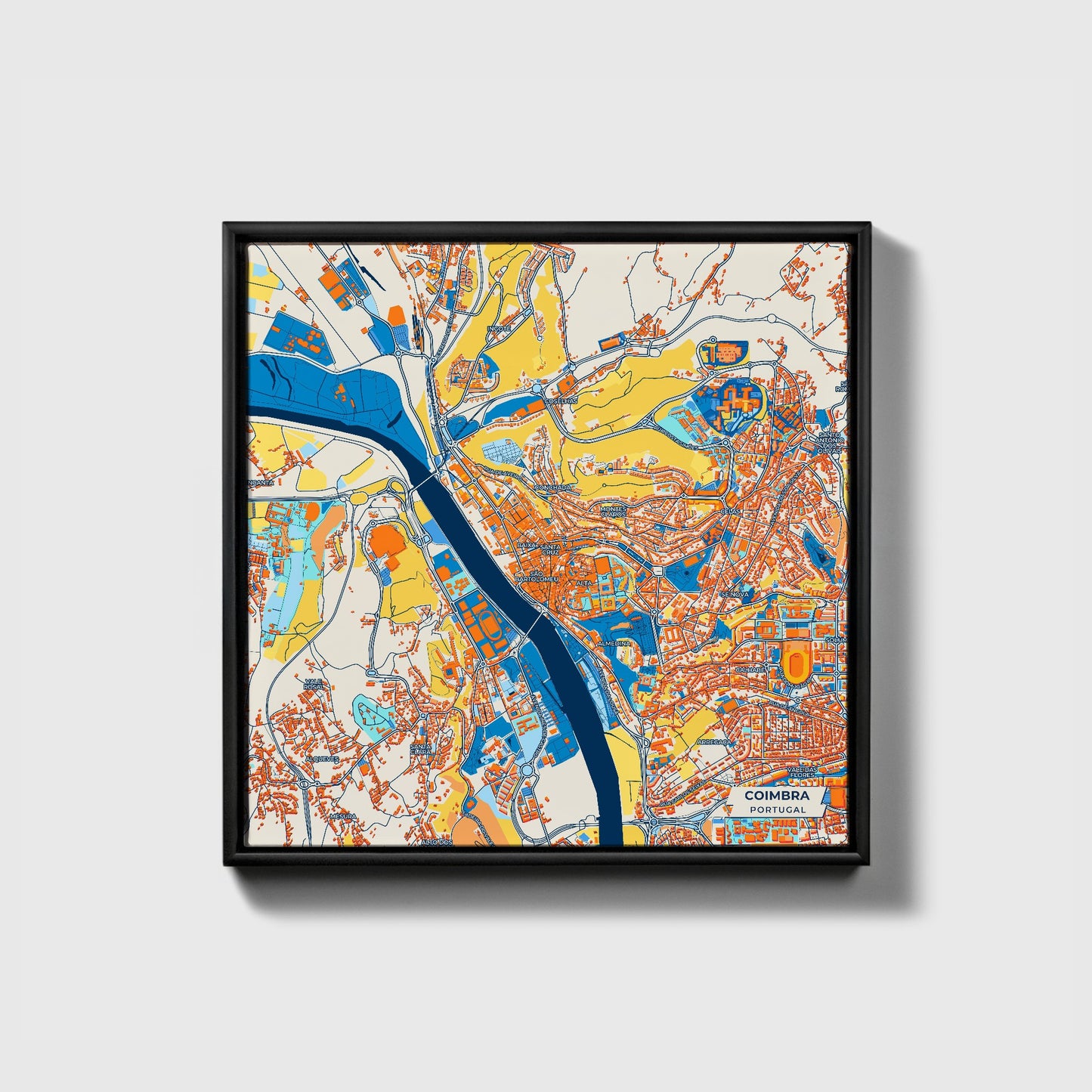 Coimbra Portugal Colorful City Map Canvas Print • Black Framed