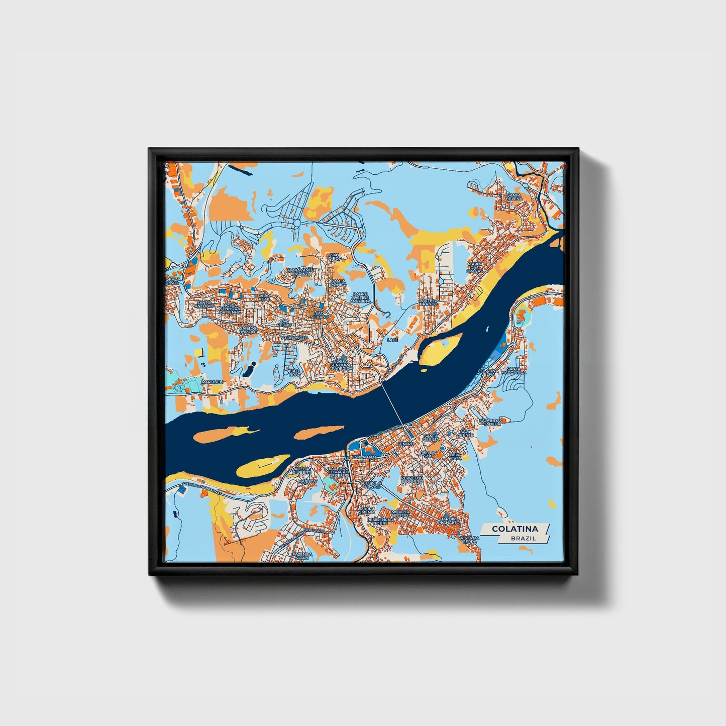 Colatina Brazil Colorful City Map Canvas Print • Black Framed