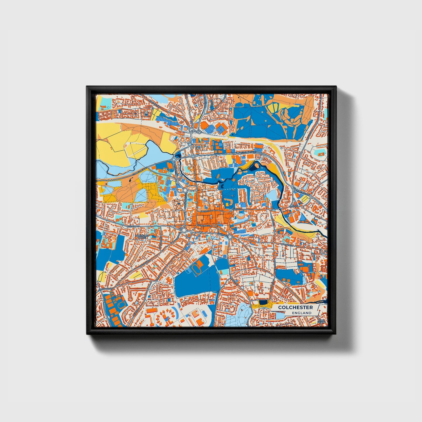 Colchester England Colorful City Map Canvas Print • Black Framed