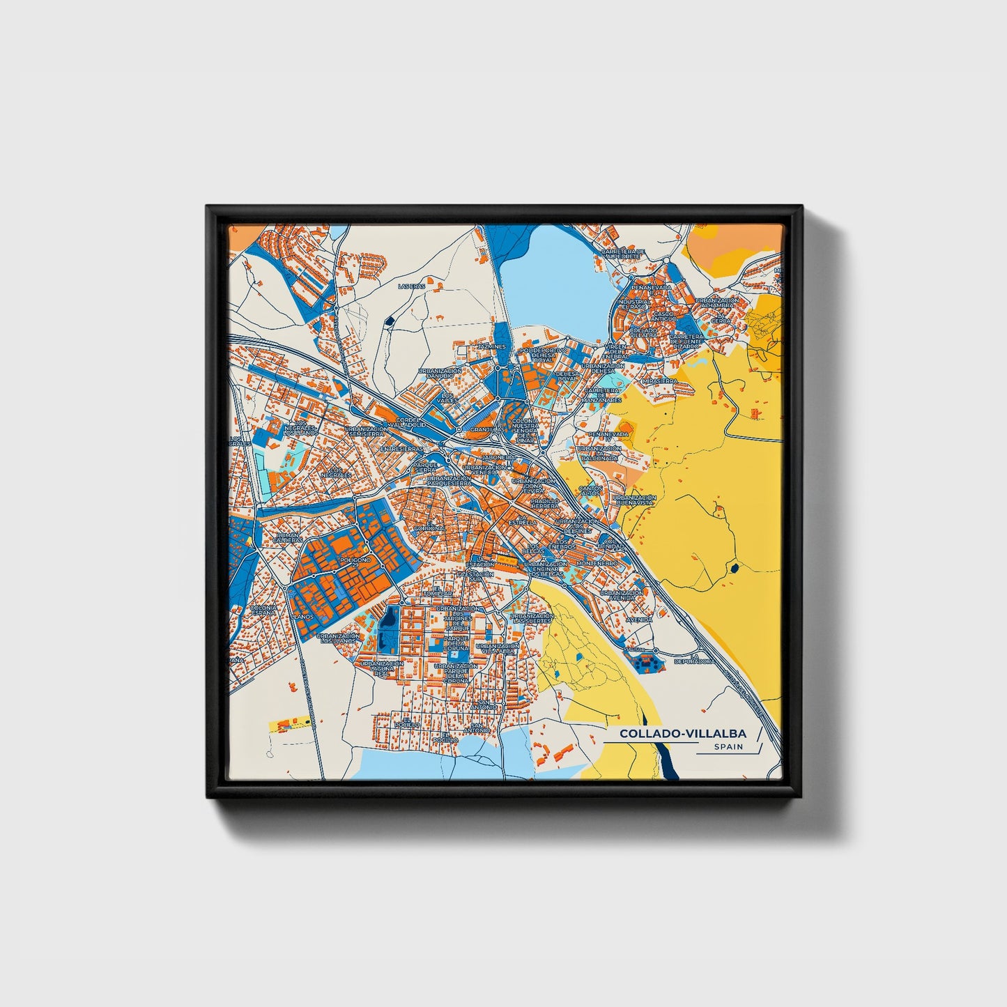Collado-Villalba Spain Colorful City Map Canvas Print • Black Framed
