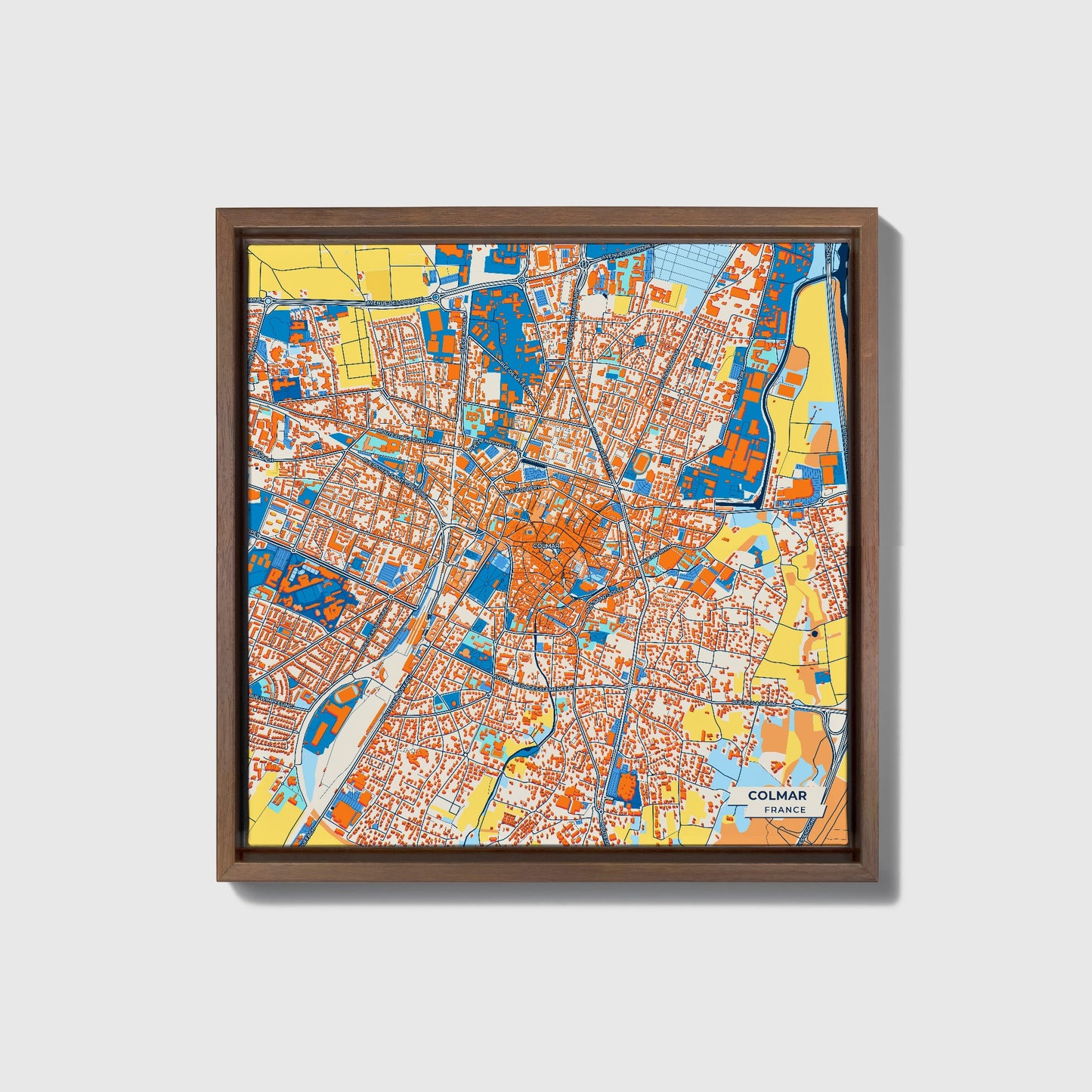 Colmar France Colorful City Map Canvas Print • Dark Wooden Framed