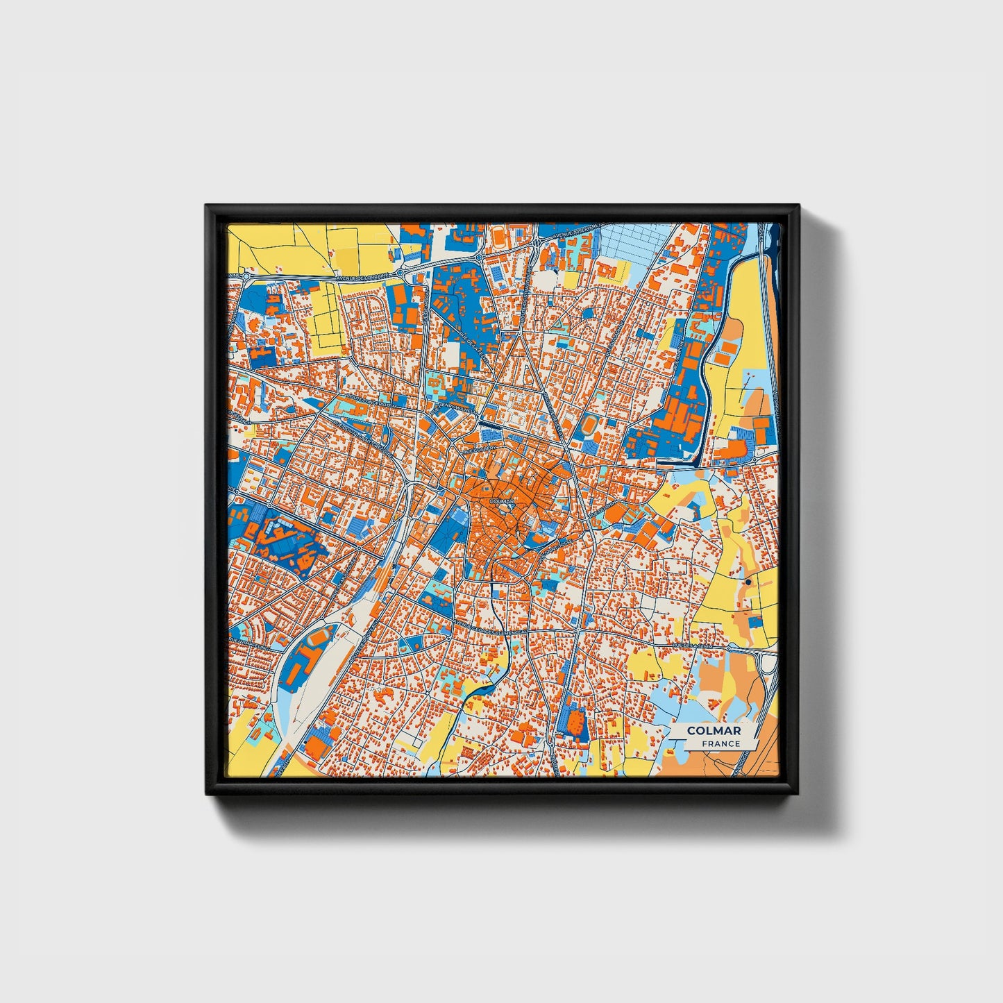 Colmar France Colorful City Map Canvas Print • Black Framed