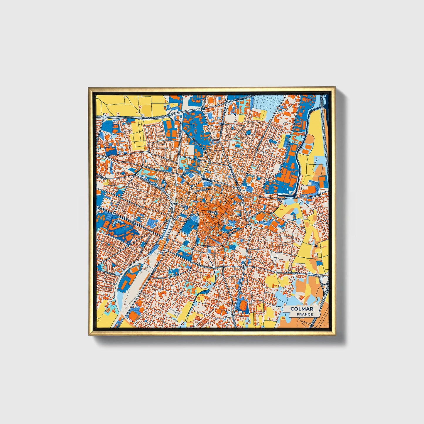 Colmar France Colorful City Map Canvas Print • Gold Framed