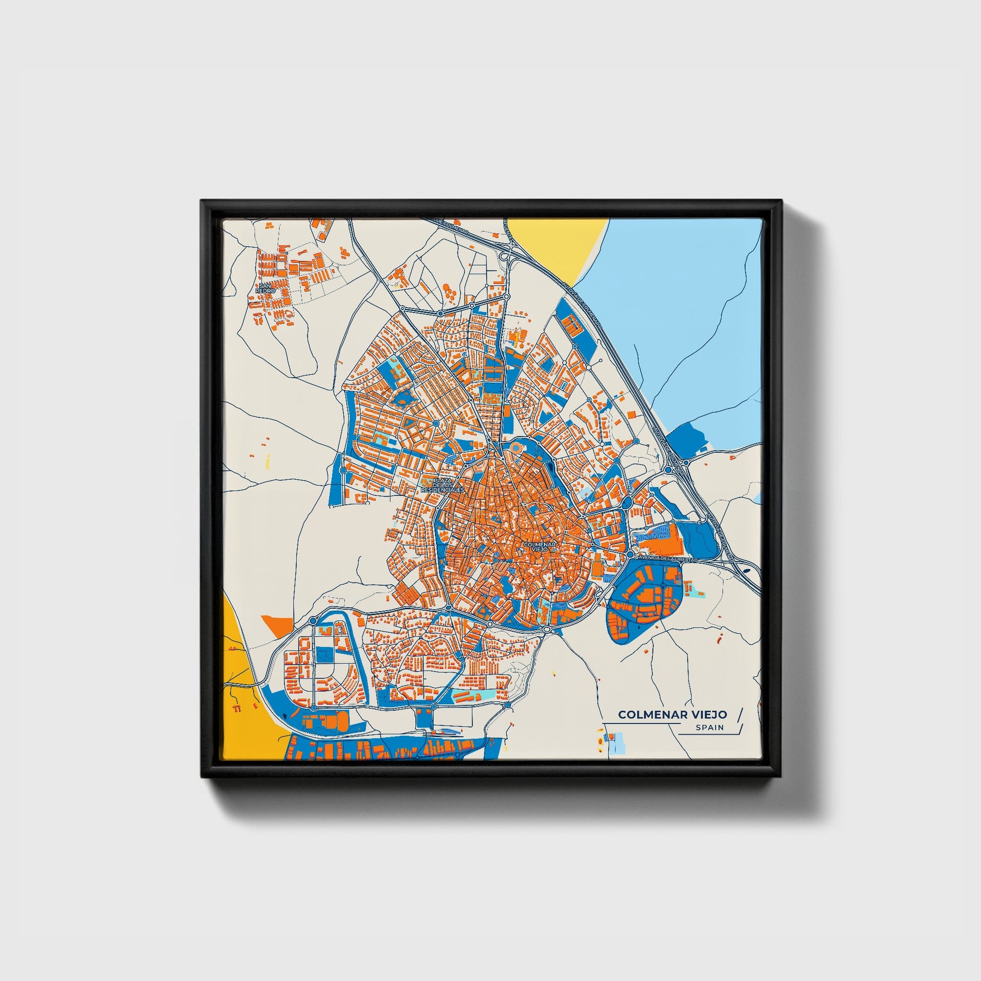 Colmenar Viejo Spain Colorful City Map Canvas Print • Black Framed