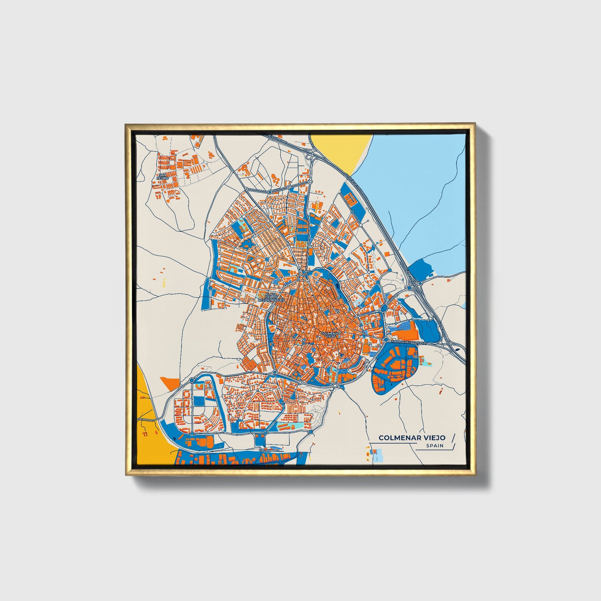 Colmenar Viejo Spain Colorful City Map Canvas Print • Gold Framed