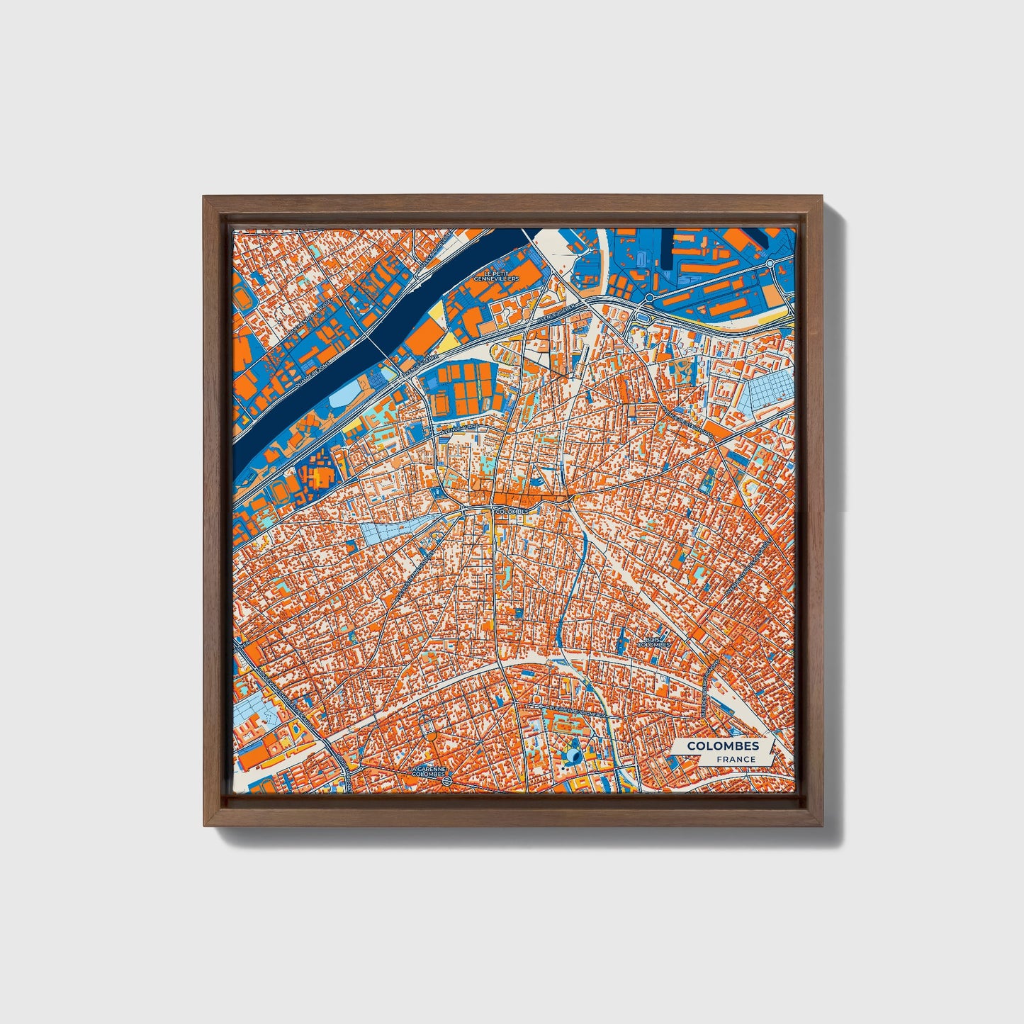 Colombes France Colorful City Map Canvas Print • Dark Wooden Framed