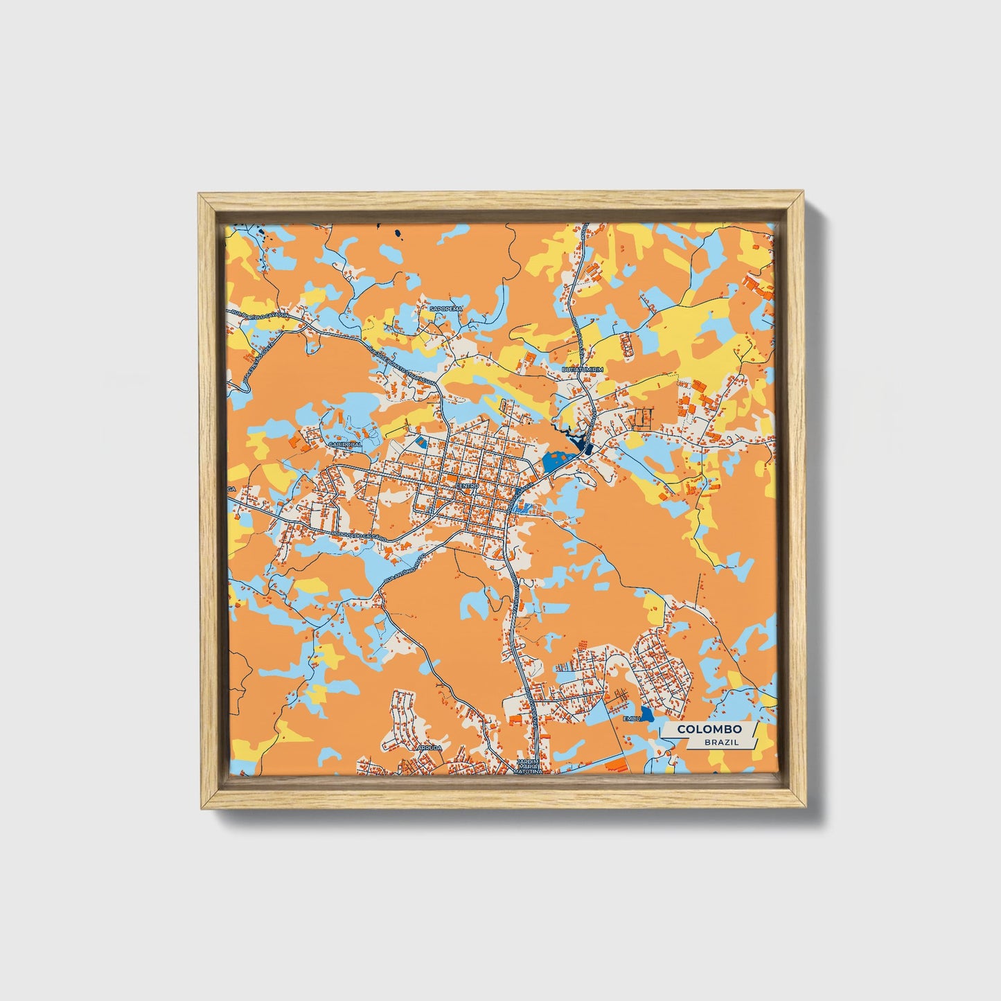 Colombo Brazil Colorful City Map Canvas Print • Natural Wooden Framed