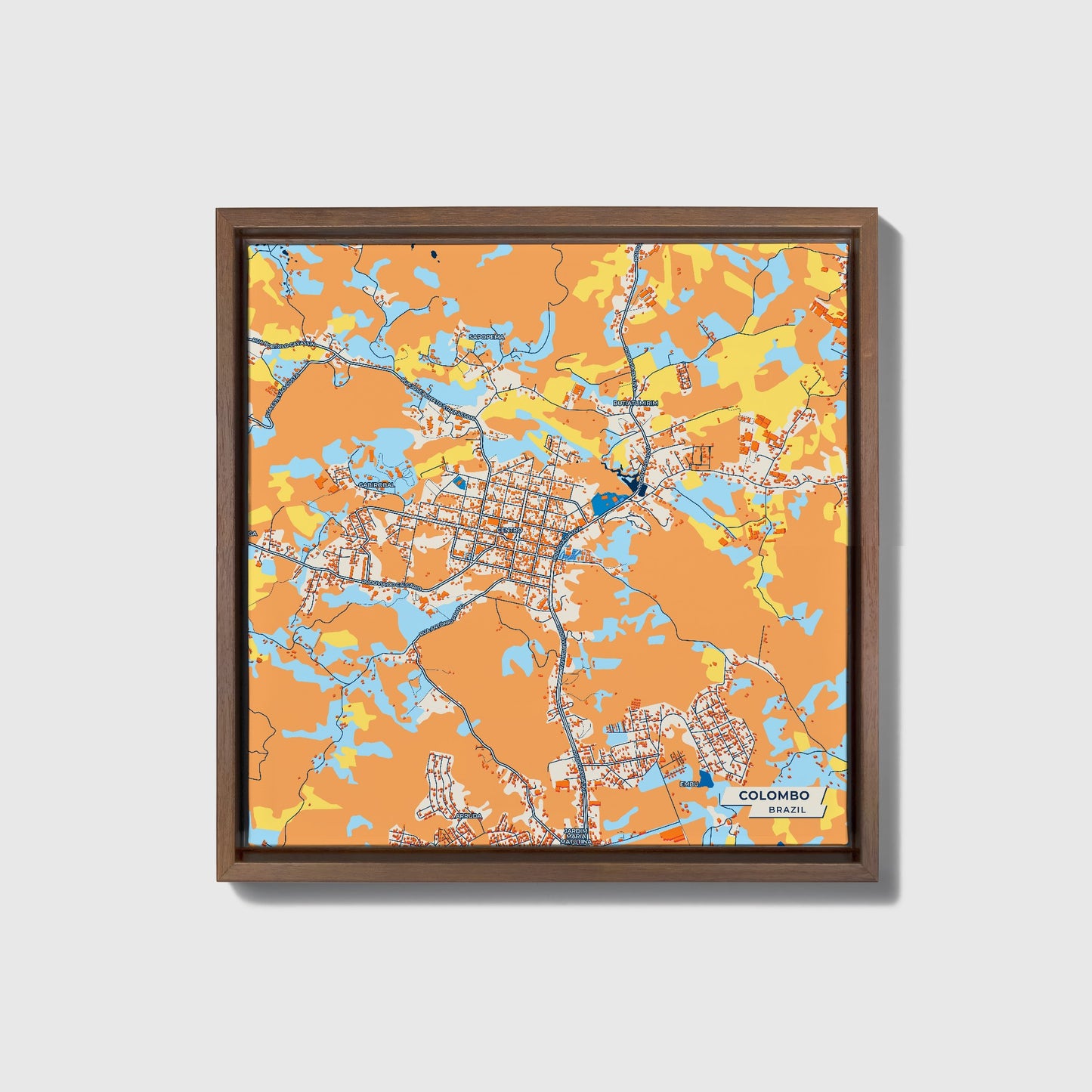 Colombo Brazil Colorful City Map Canvas Print • Dark Wooden Framed