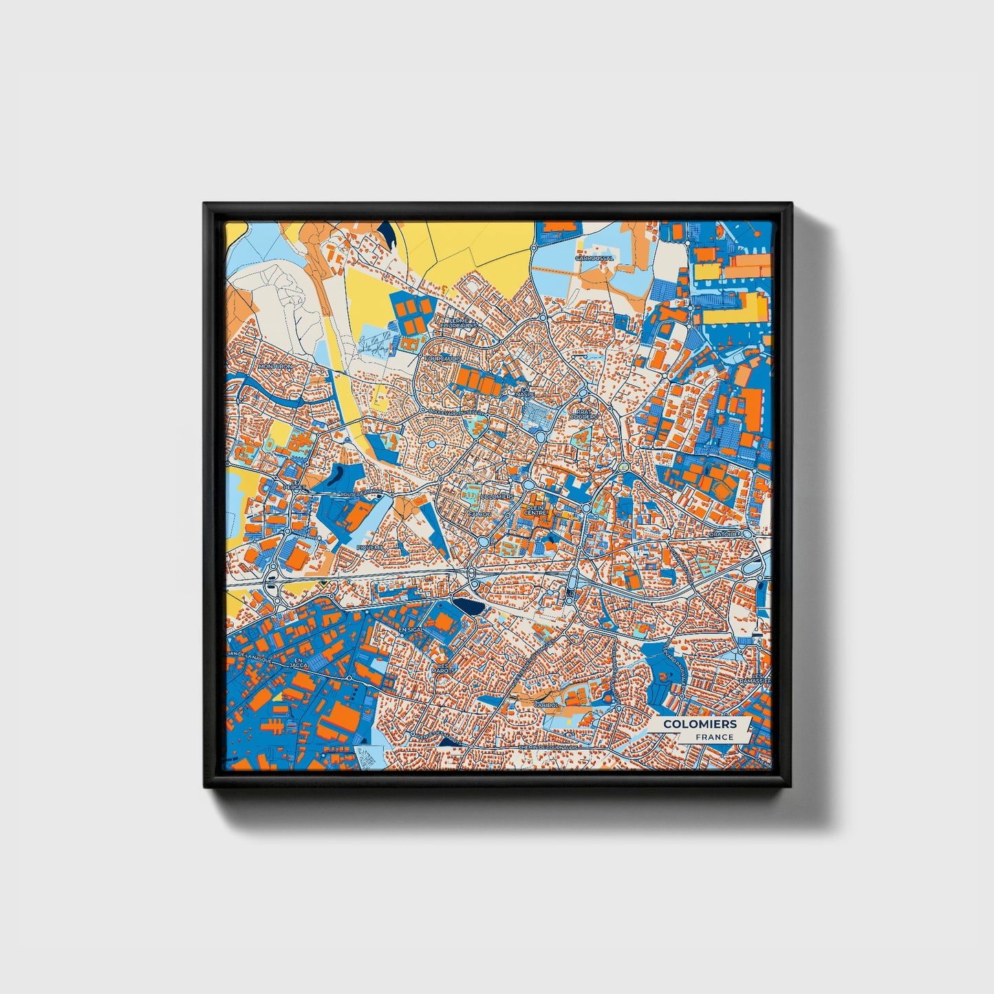 Colomiers France Colorful City Map Canvas Print • Black Framed
