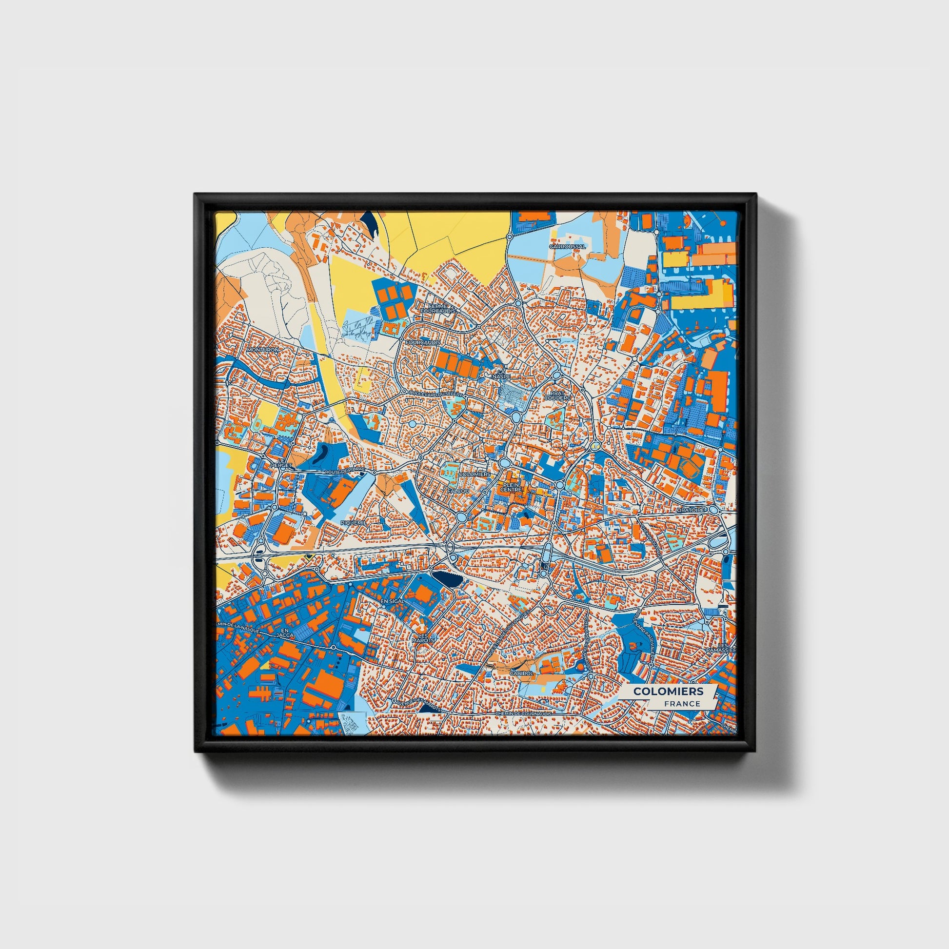 Colomiers France Colorful City Map Canvas Print • Black Framed