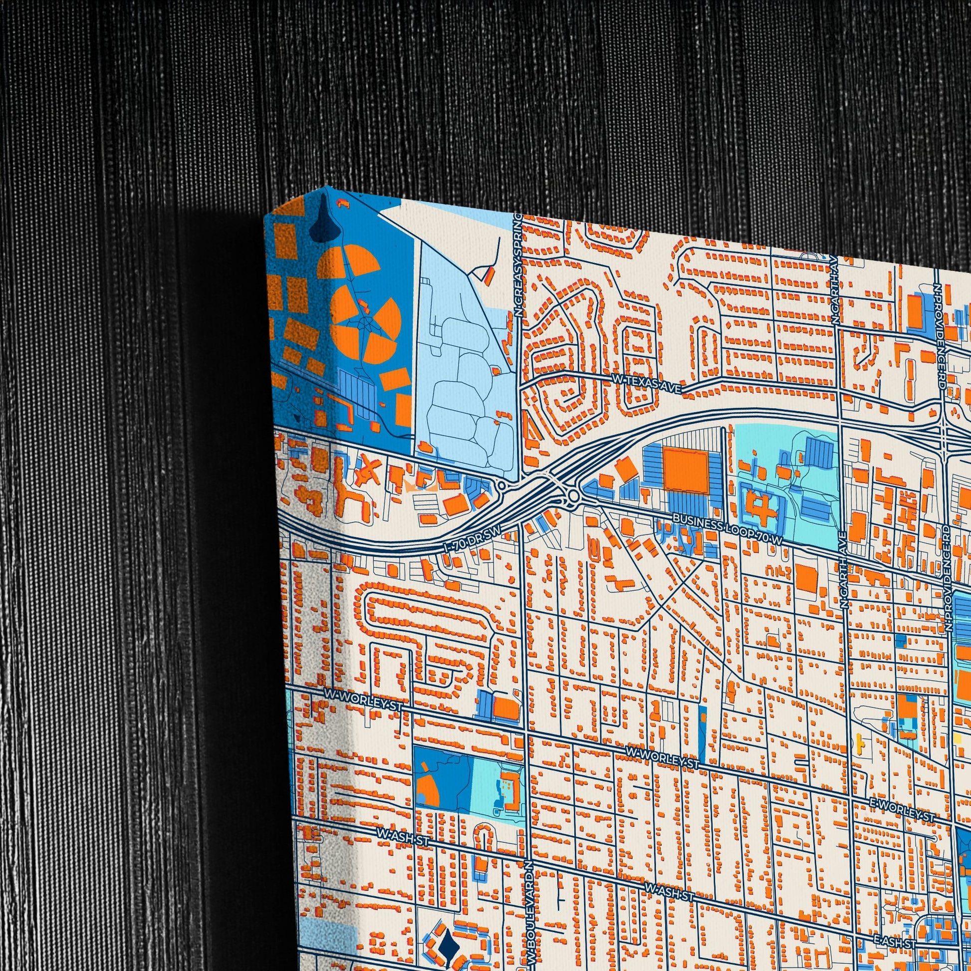 Columbia Missouri Colorful City Map Canvas Print Detail