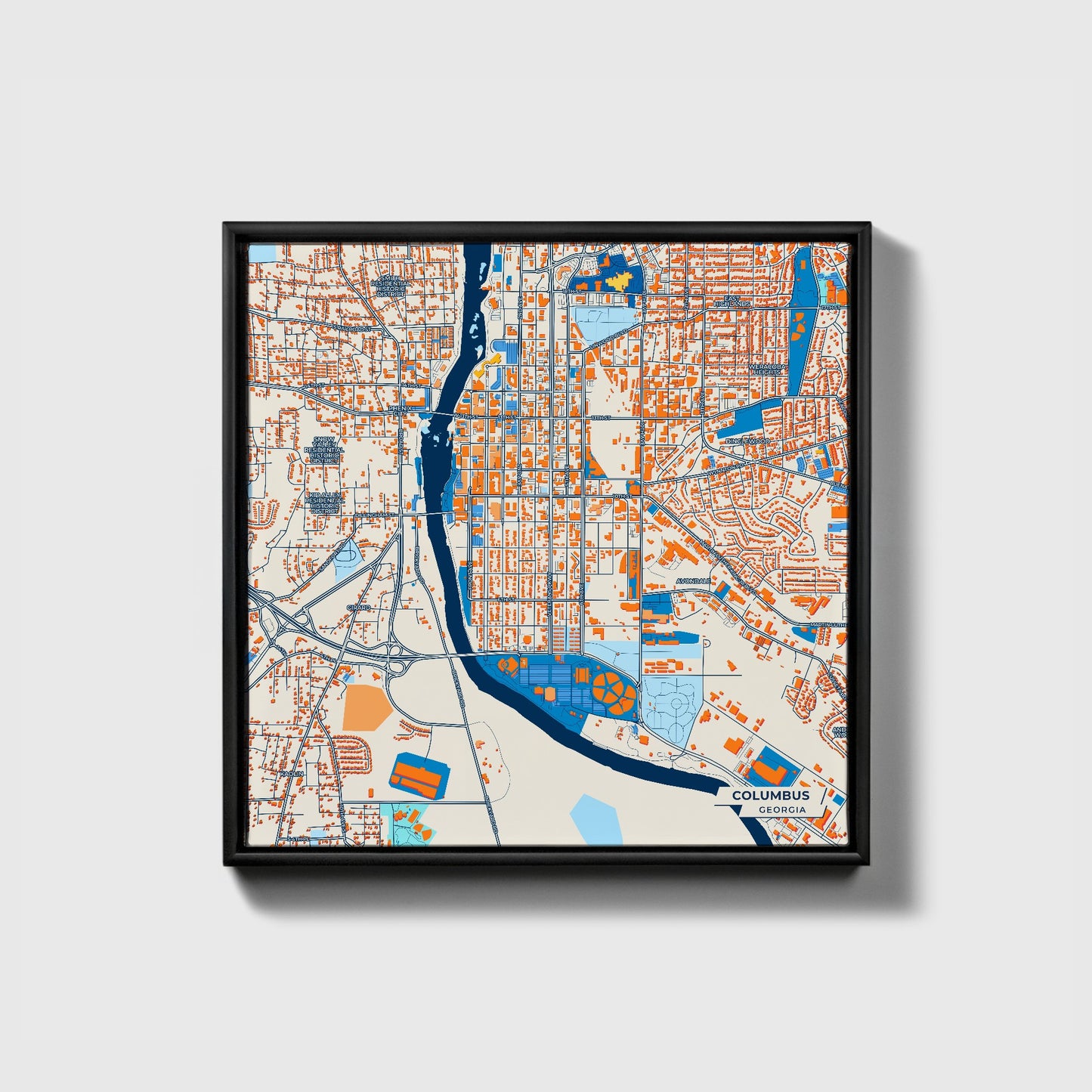 Columbus Georgia Colorful City Map Canvas Print • Black Framed