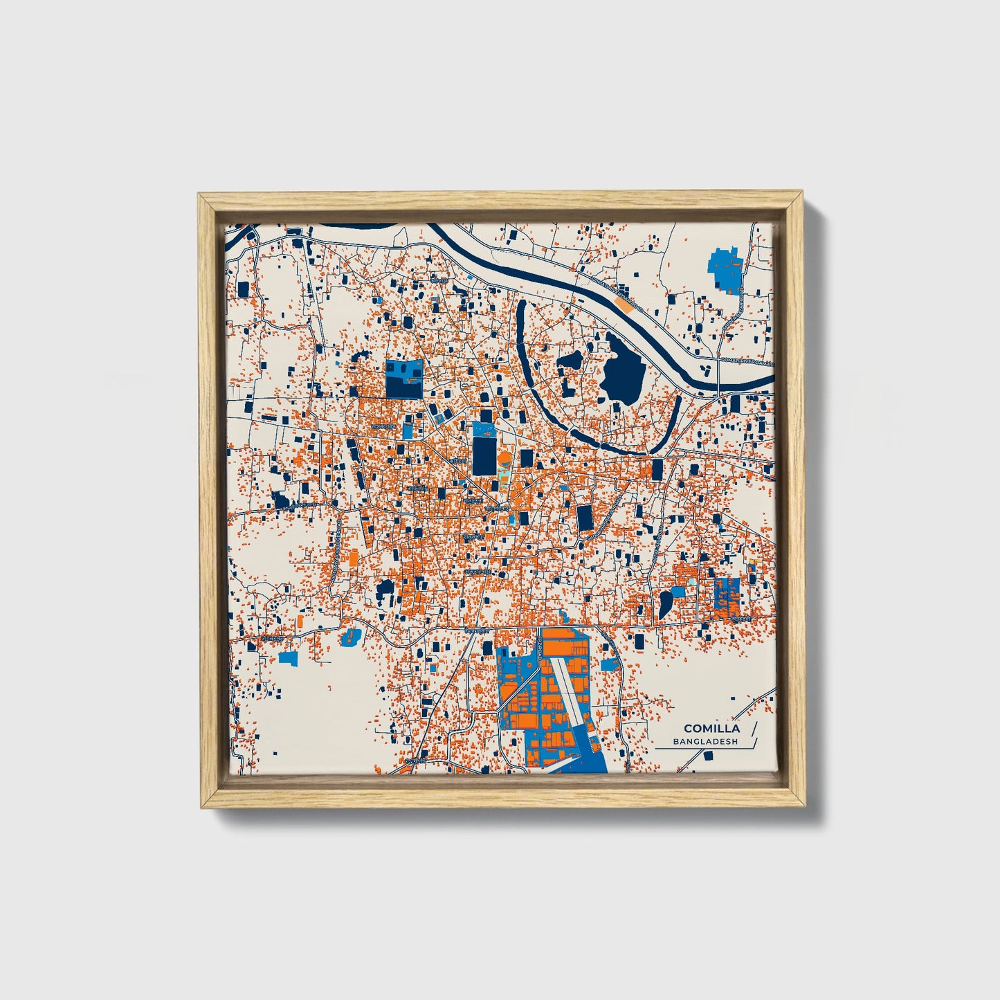 Comilla Bangladesh Colorful City Map Canvas Print • Natural Wooden Framed