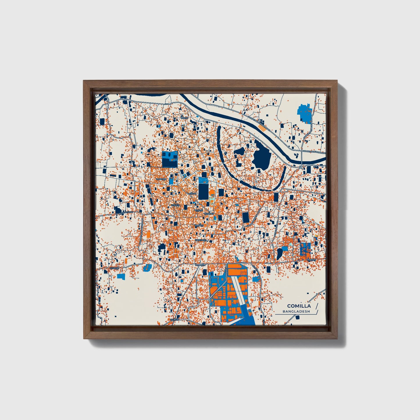 Comilla Bangladesh Colorful City Map Canvas Print • Dark Wooden Framed