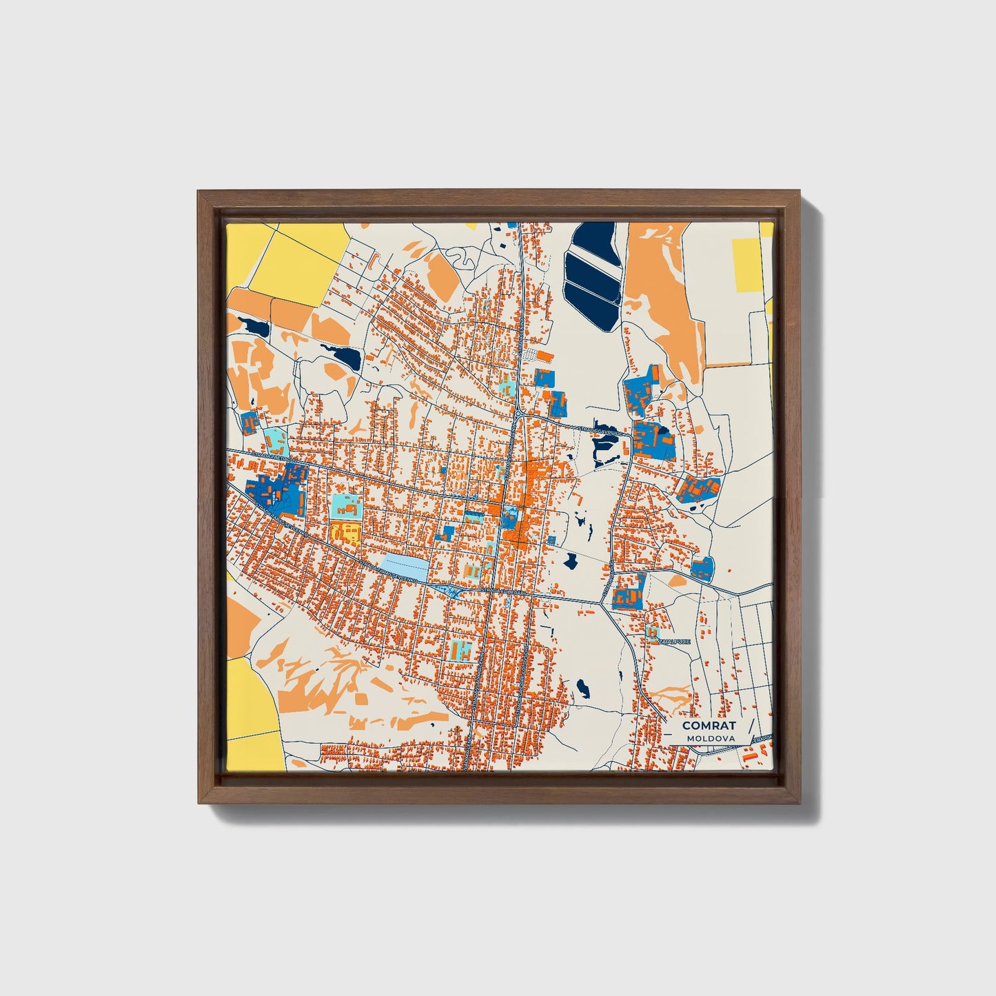 Comrat Moldova Colorful City Map Canvas Print • Dark Wooden Framed