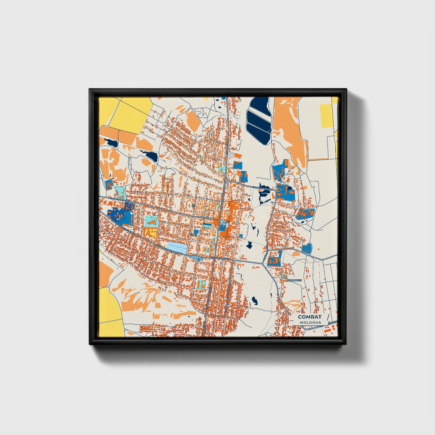 Comrat Moldova Colorful City Map Canvas Print • Black Framed