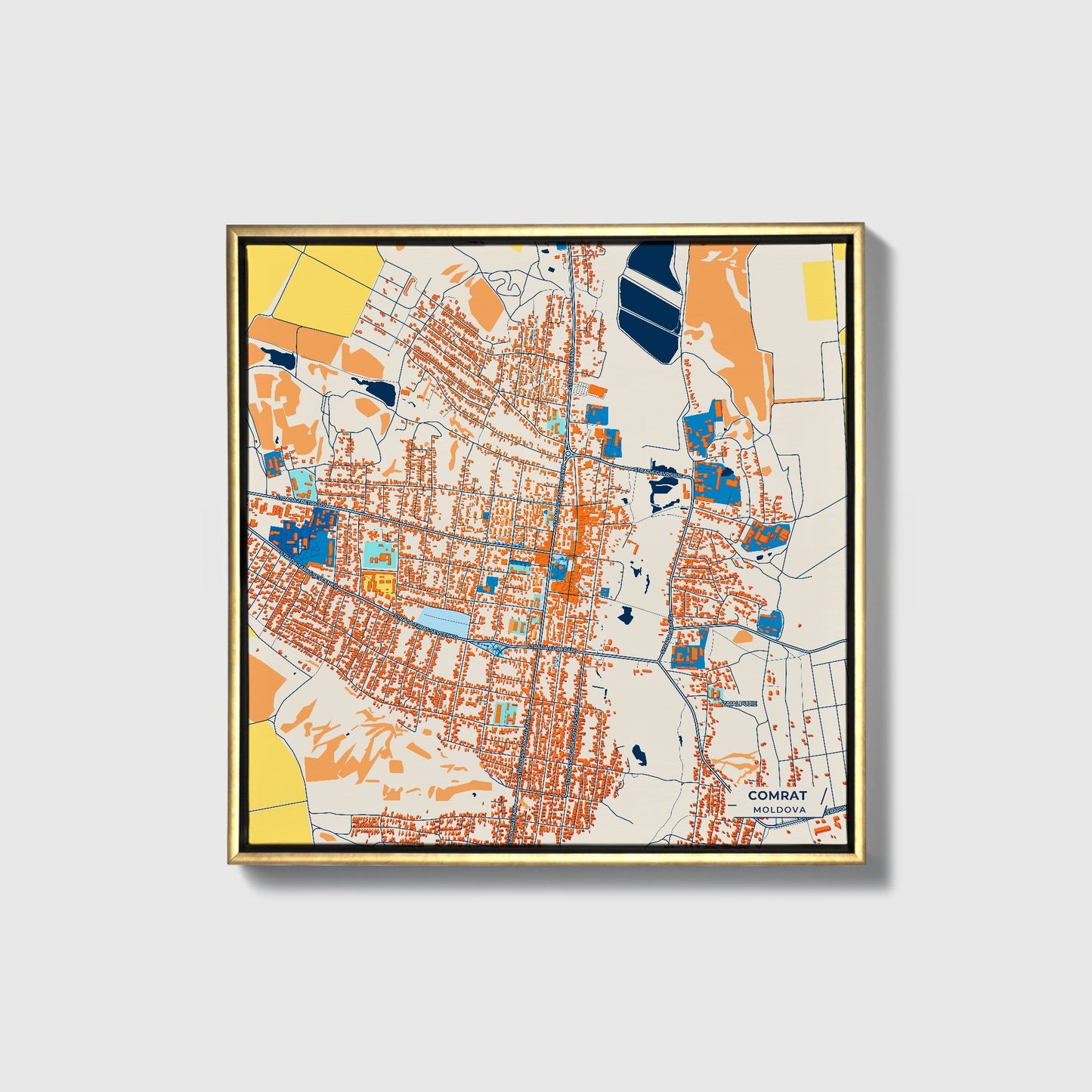 Comrat Moldova Colorful City Map Canvas Print • Gold Framed