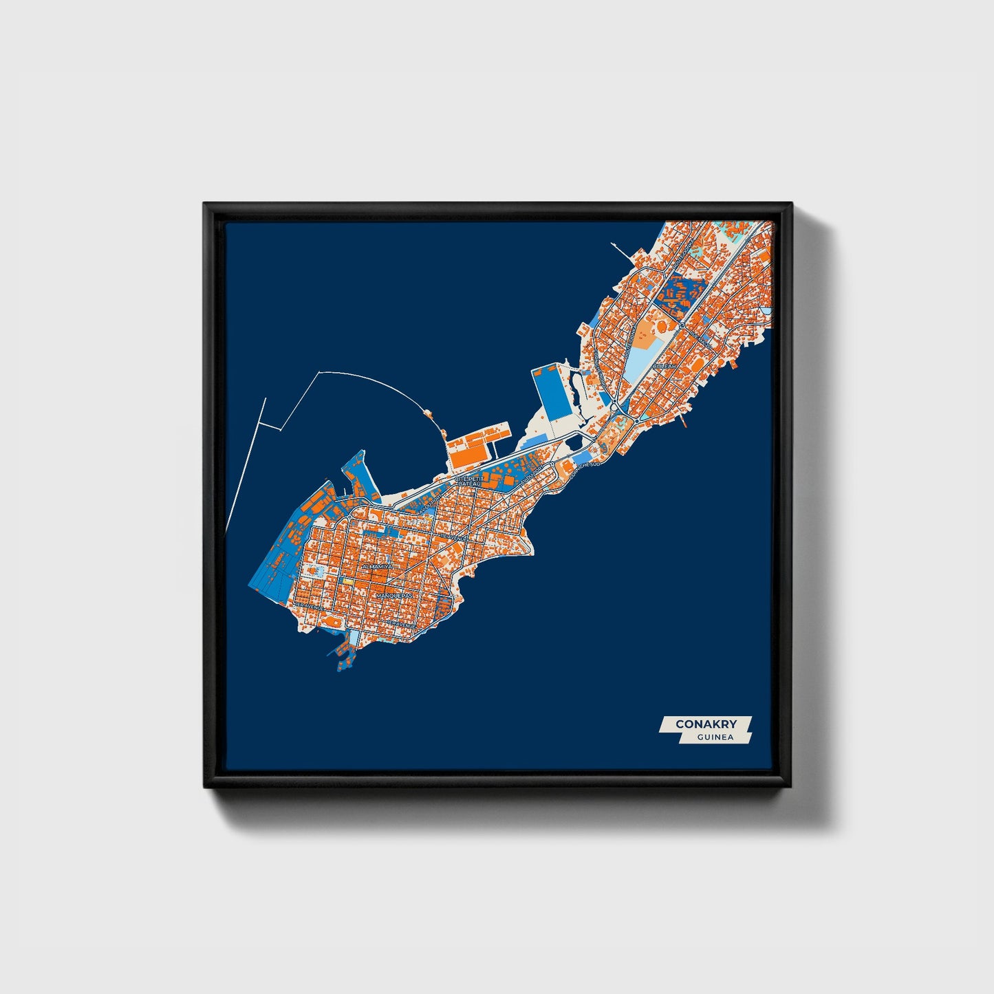 Conakry Guinea Colorful City Map Canvas Print • Black Framed