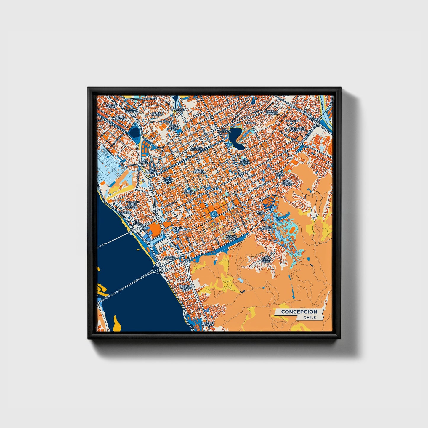 Concepcion Chile Colorful City Map Canvas Print • Black Framed