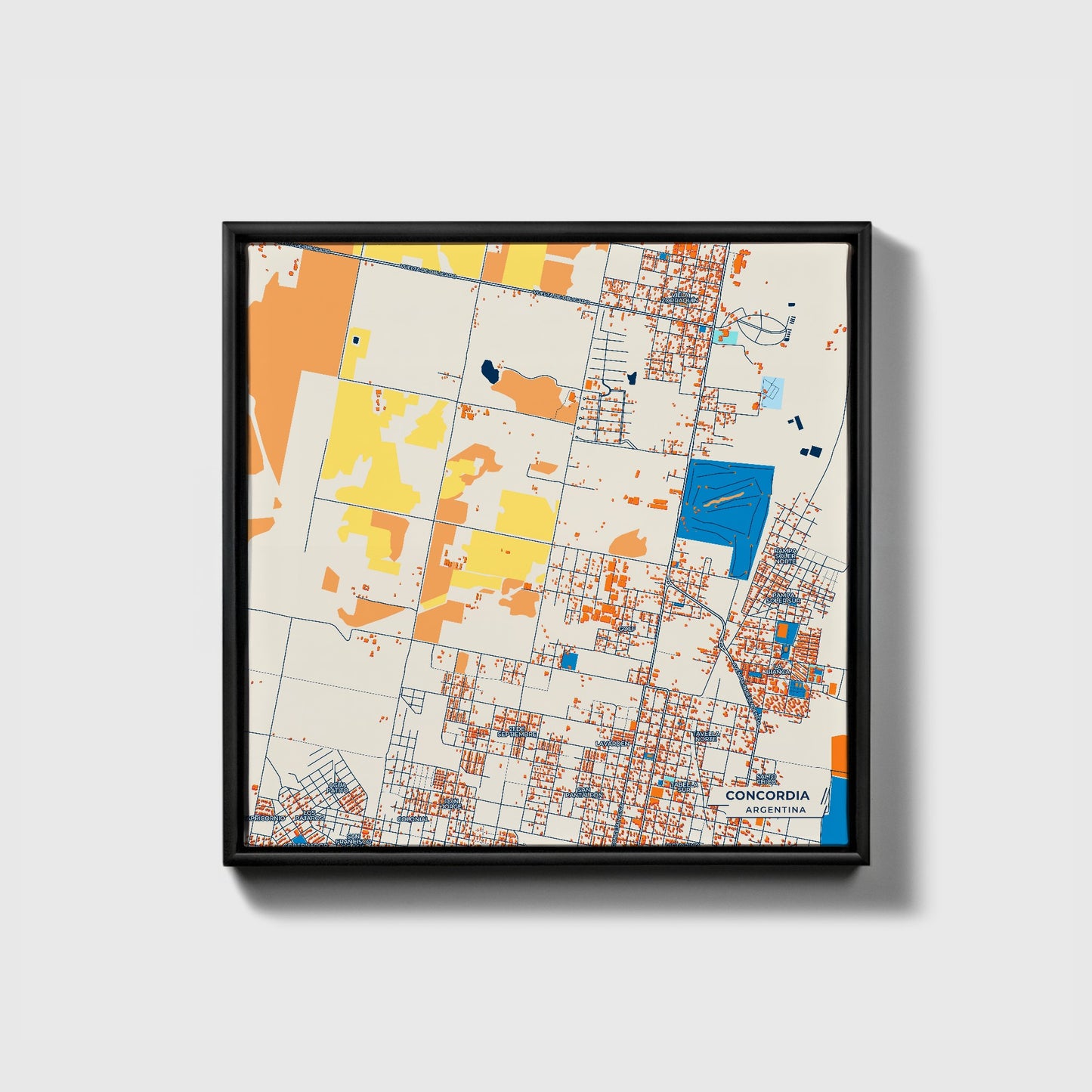 Concordia Argentina Colorful City Map Canvas Print • Black Framed