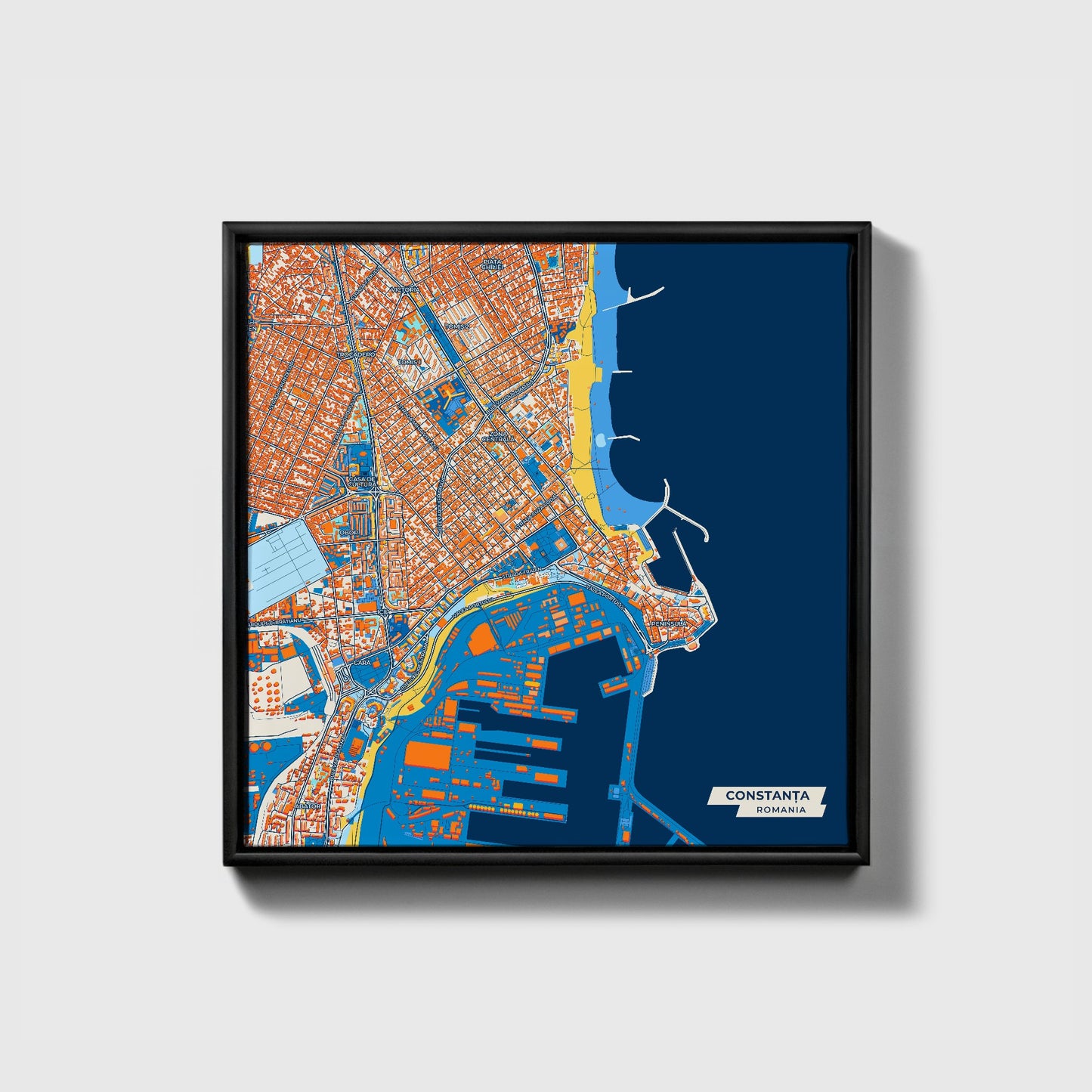Constanța Romania Colorful City Map Canvas Print • Black Framed