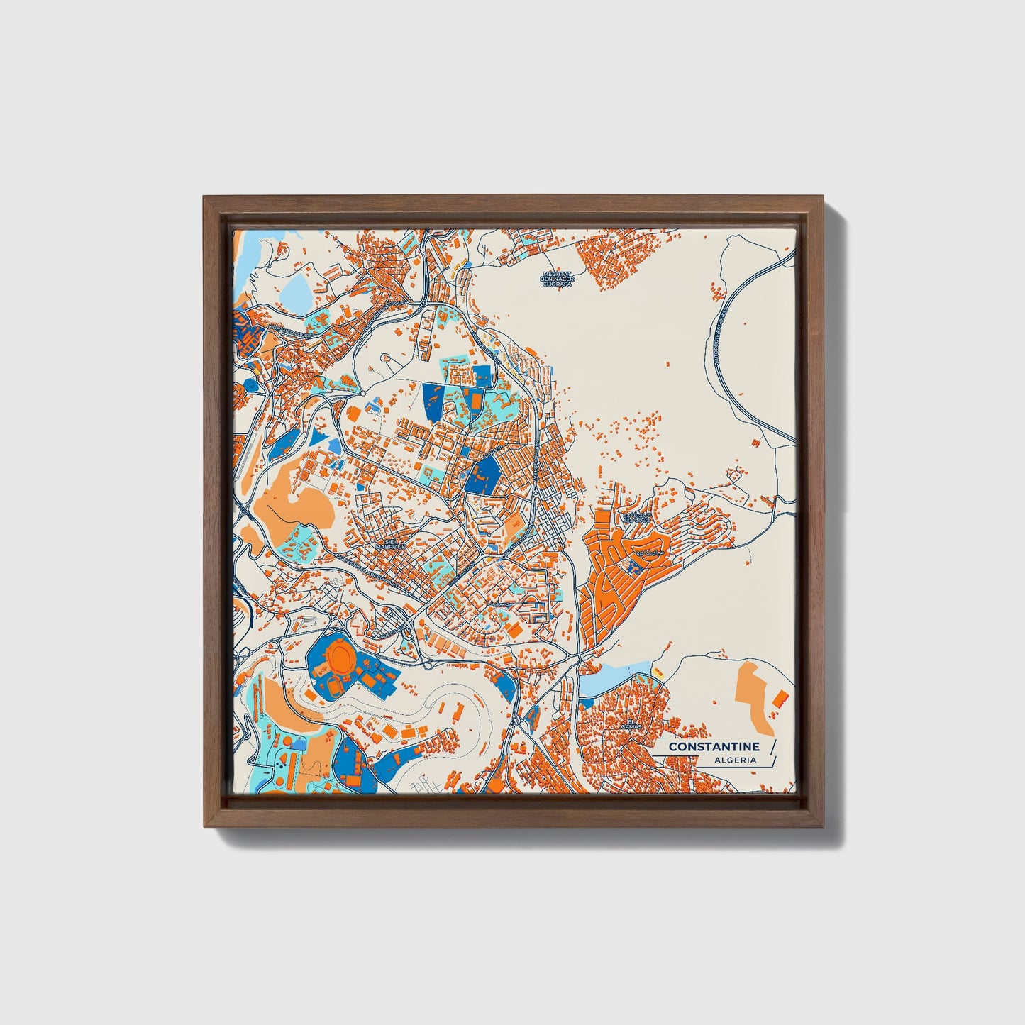 Constantine Algeria Colorful City Map Canvas Print • Dark Wooden Framed