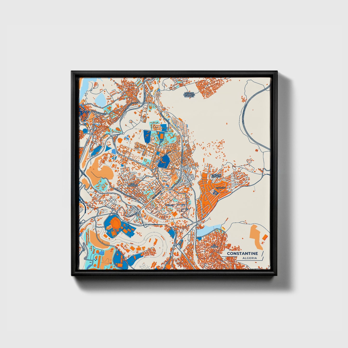 Constantine Algeria Colorful City Map Canvas Print • Black Framed