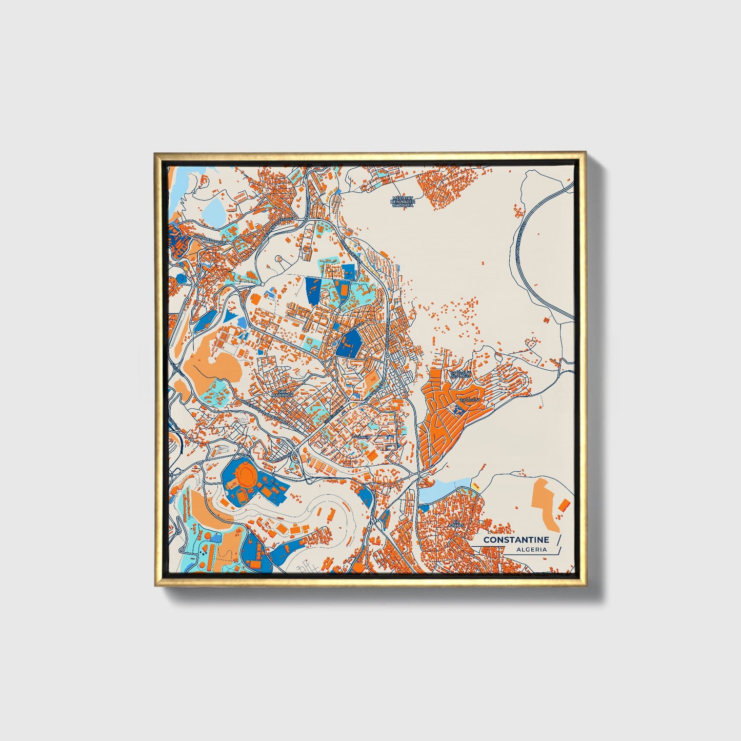 Constantine Algeria Colorful City Map Canvas Print • Gold Framed
