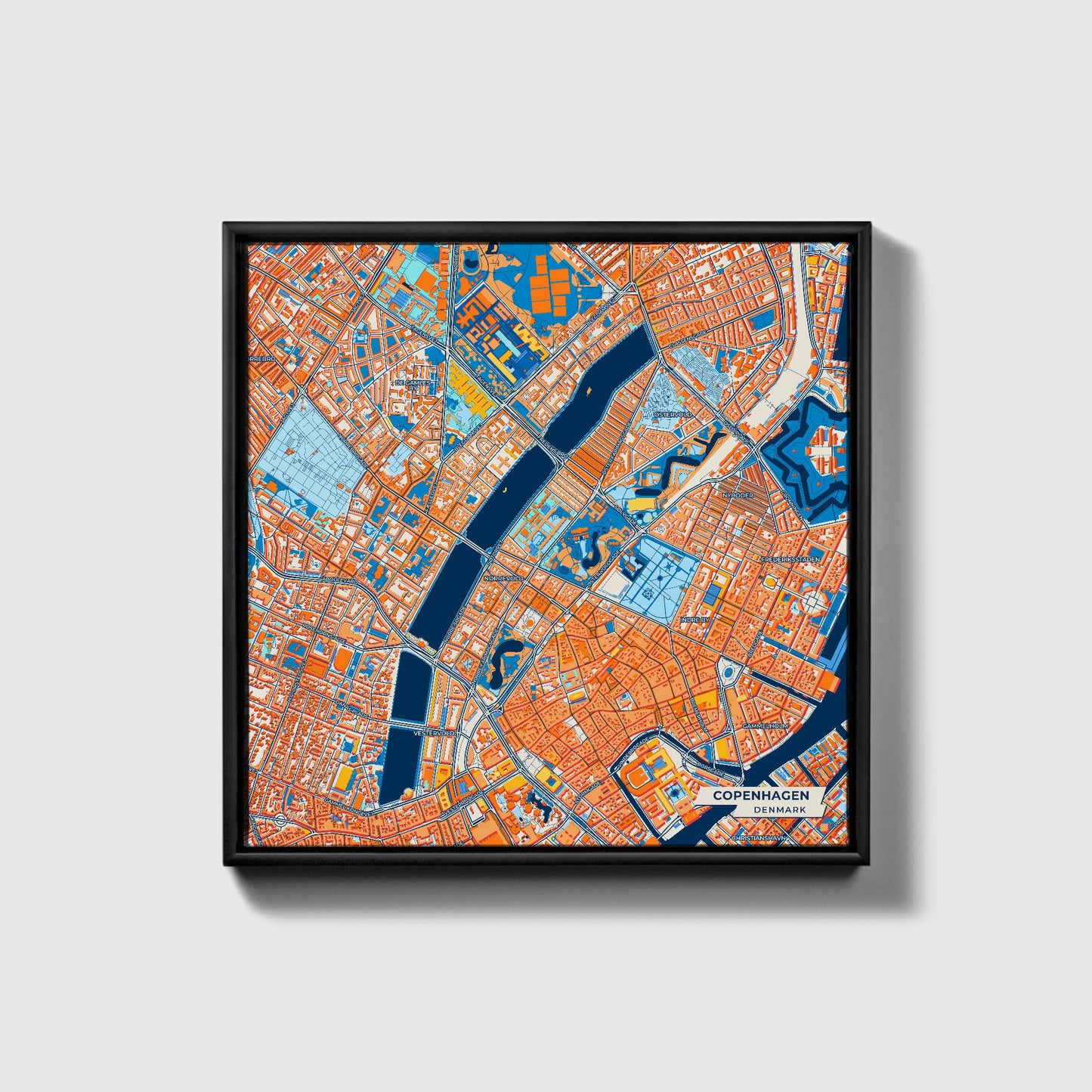 København Denmark Colorful City Map Canvas Print • Black Framed