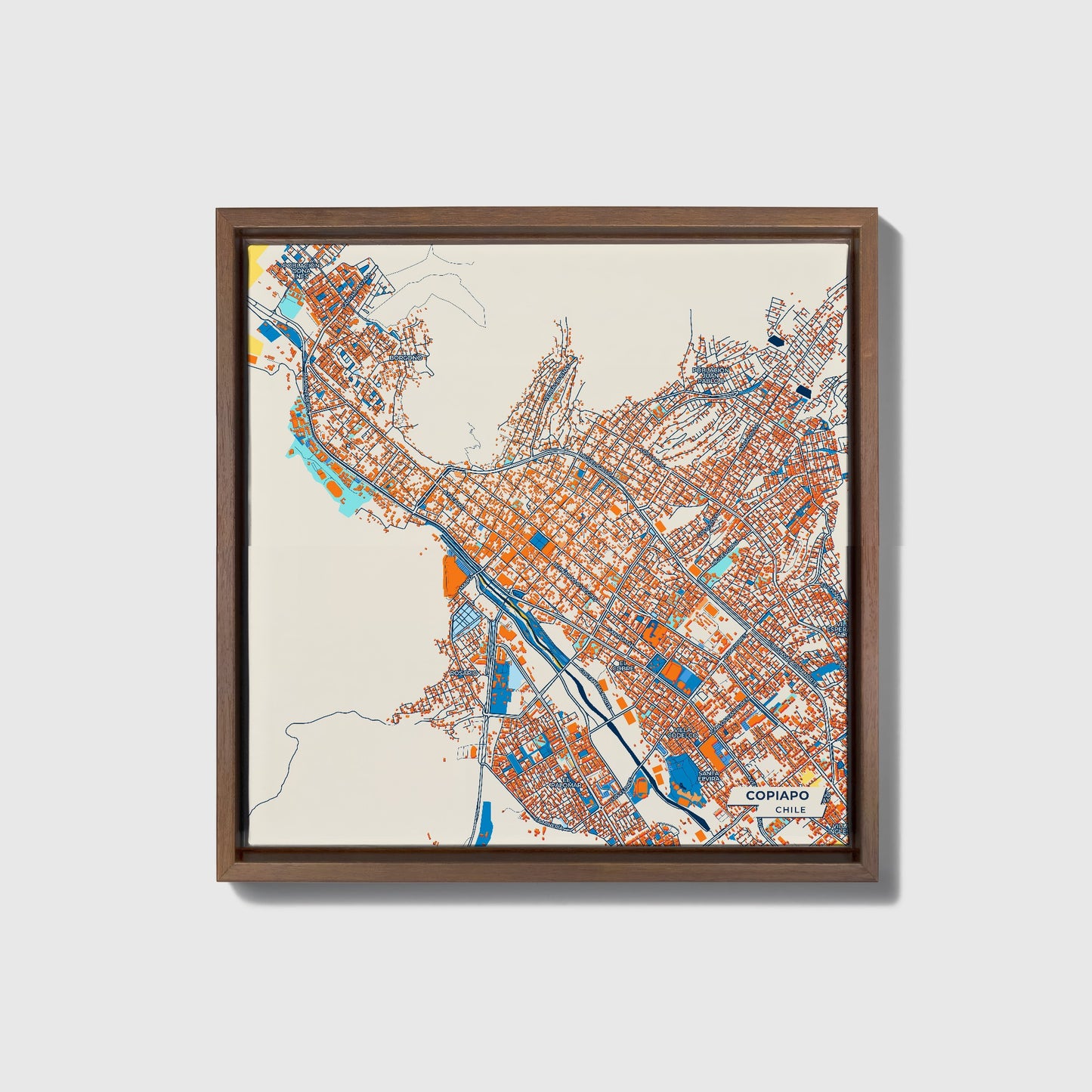 Copiapo Chile Colorful City Map Canvas Print • Dark Wooden Framed